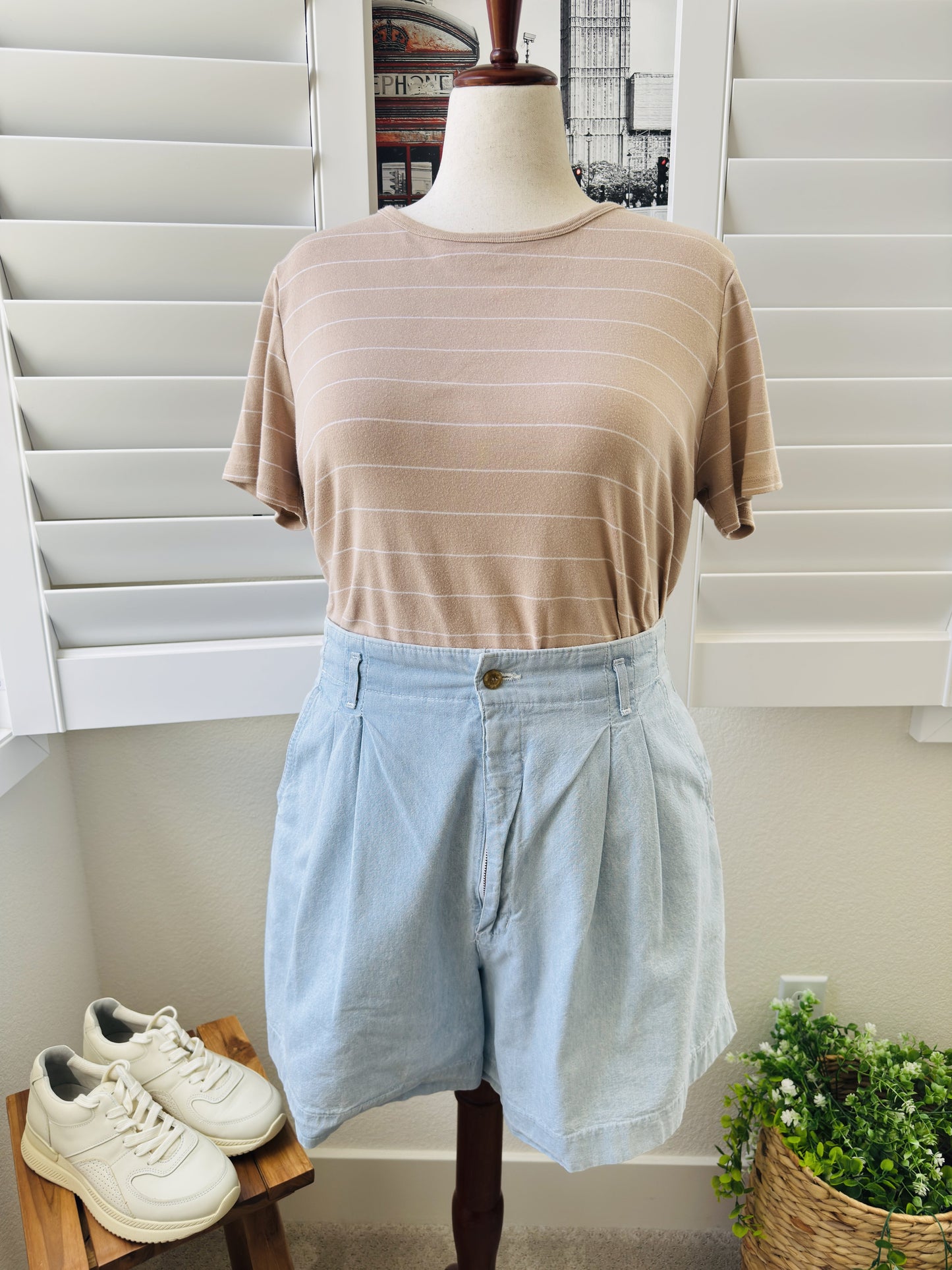 Lands' End Tan and White Striped Shaped Fit Cotton T-Shirt Size 1X