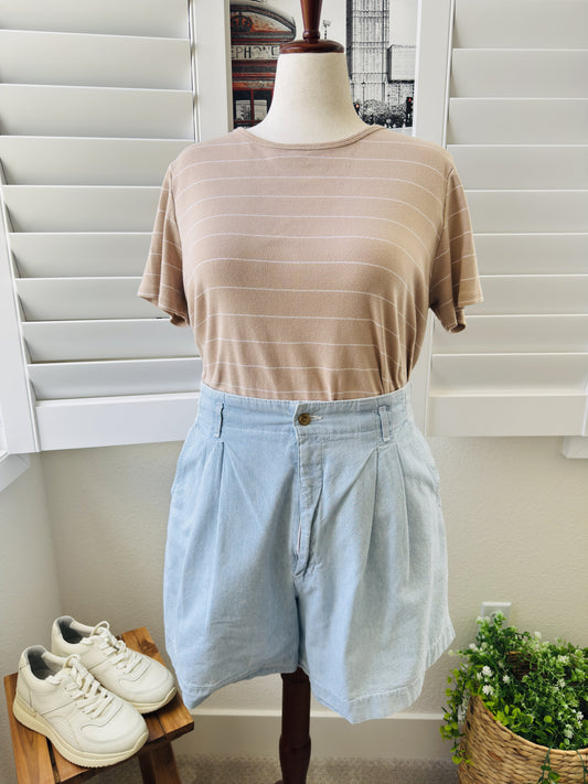 Lands' End Tan and White Striped Shaped Fit Cotton T-Shirt Size 1X