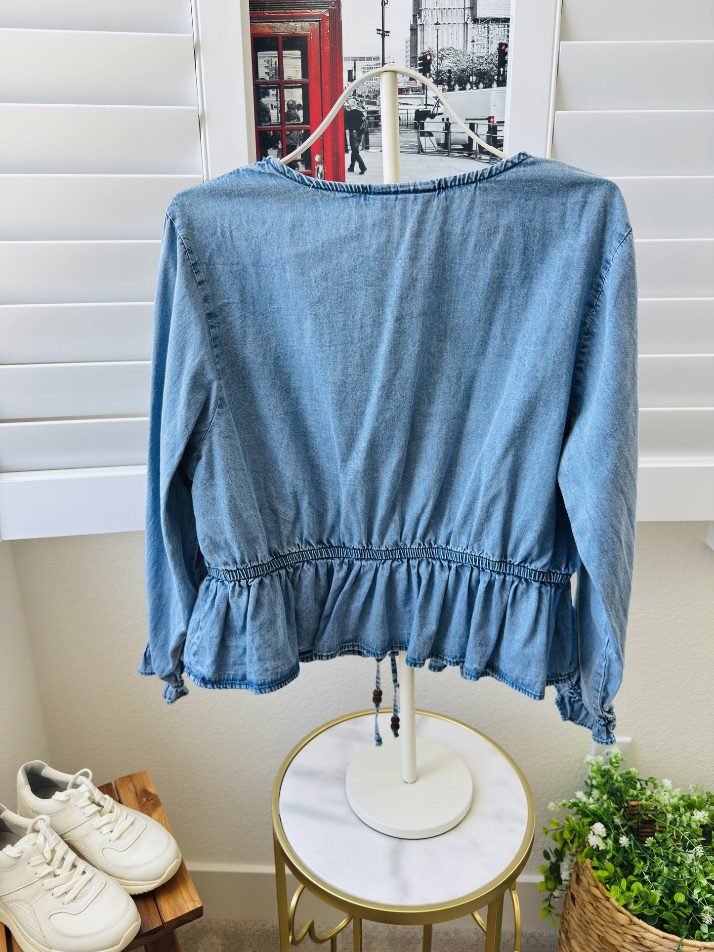 Speed Limit MPH Blue Cotton Tie-Front Peplum Top Size 1X