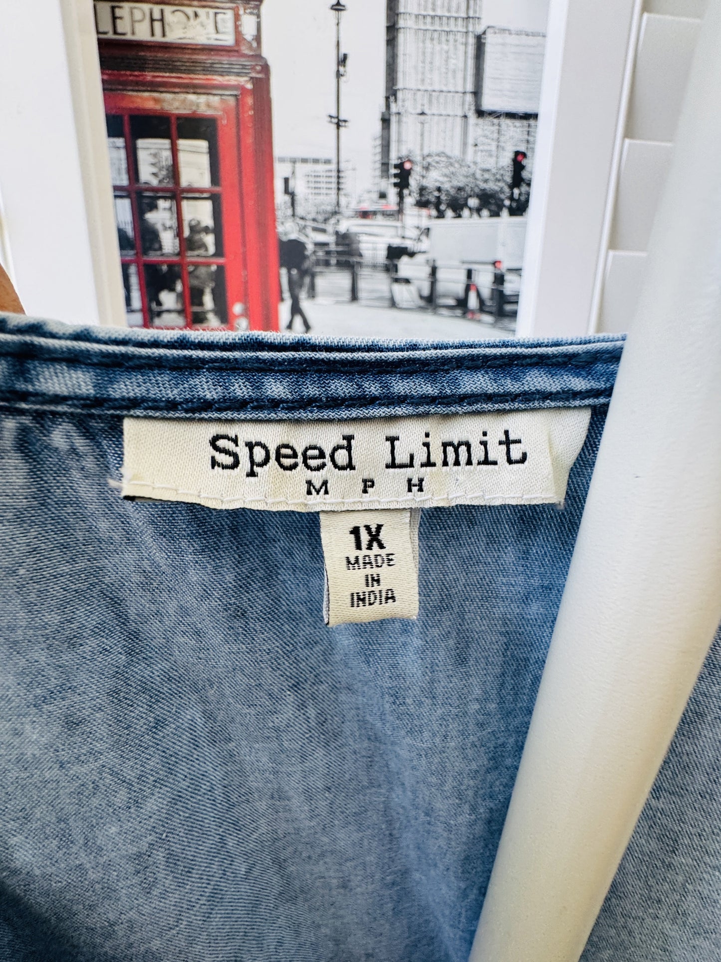 Speed Limit MPH Blue Cotton Tie-Front Peplum Top Size 1X