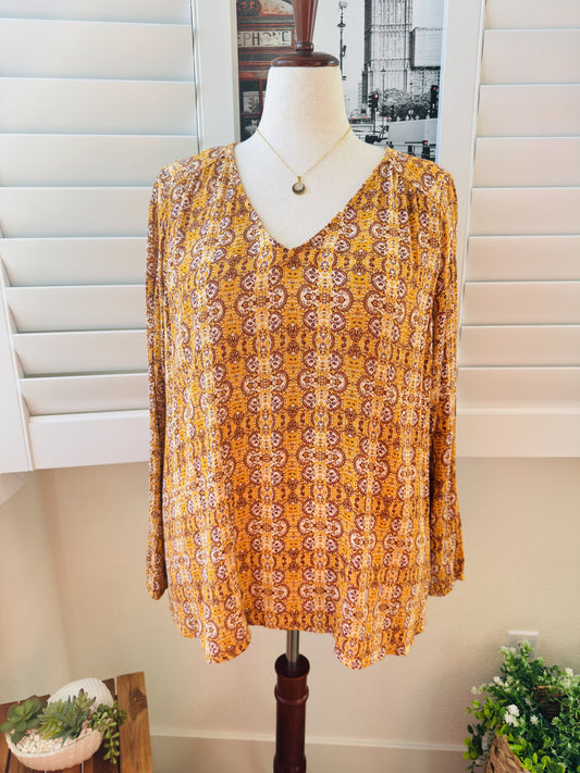 Lane Bryant Orange Medallion Print V-Neck Rayon Top, Size 18/20