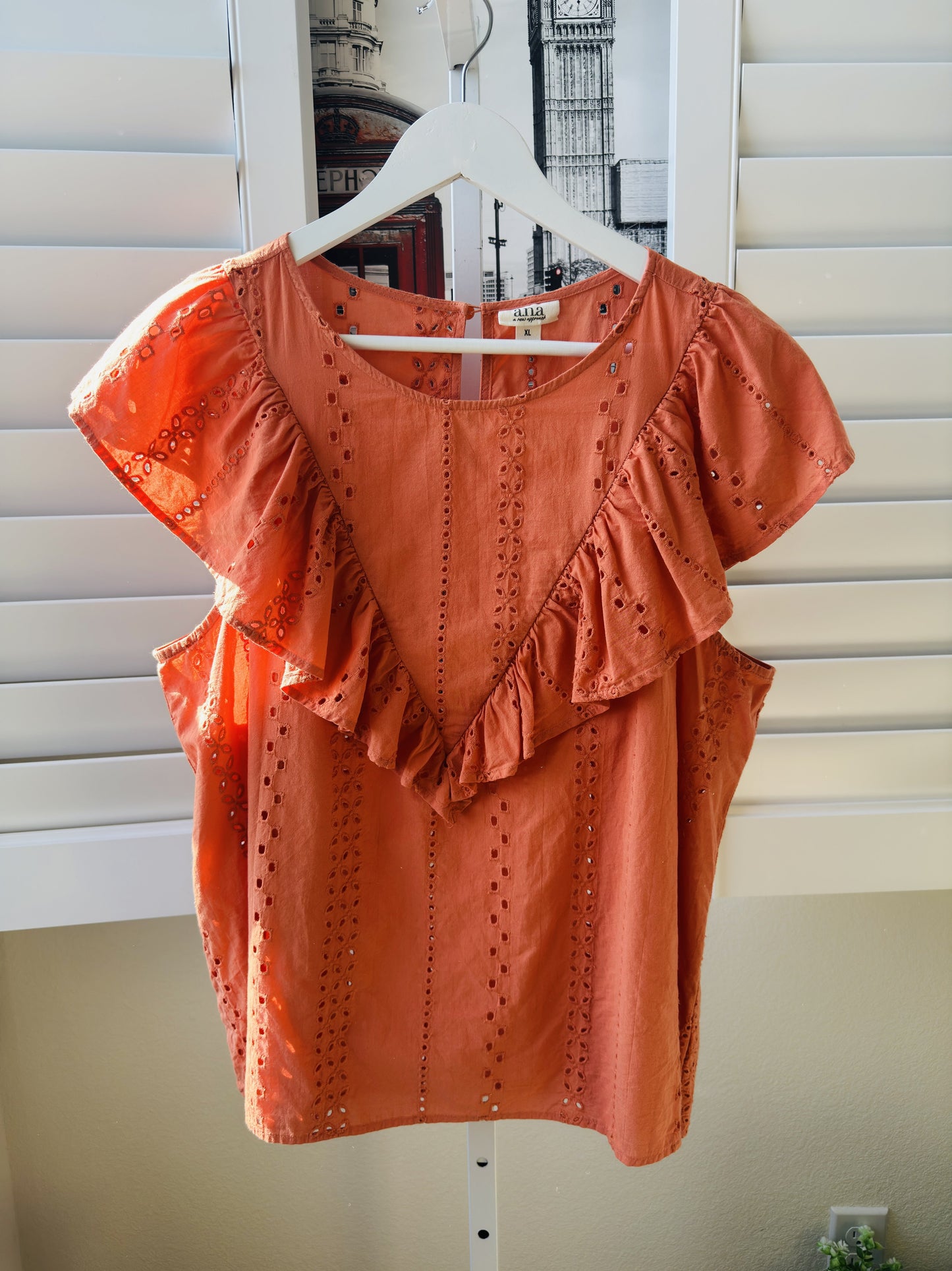 a.n.a a new approach Orange Eyelet Ruffle Flutter Sleeve Top Size XL