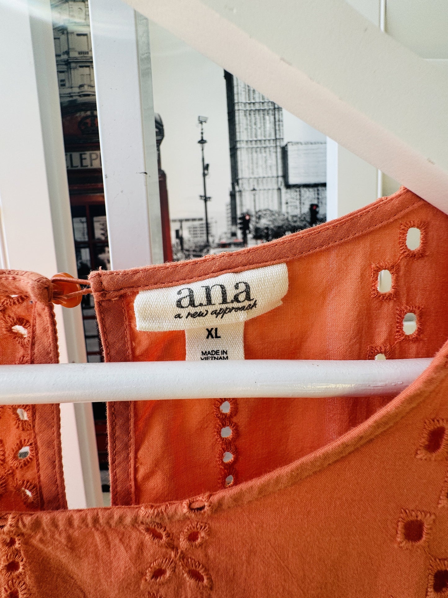 a.n.a a new approach Orange Eyelet Ruffle Flutter Sleeve Top Size XL