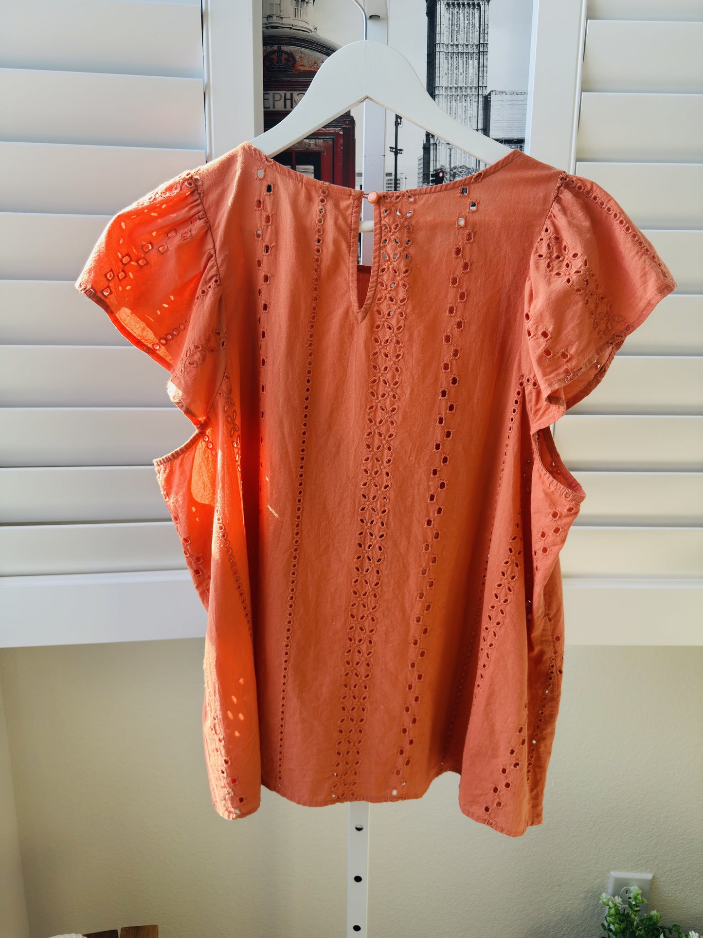 a.n.a a new approach Orange Eyelet Ruffle Flutter Sleeve Top Size XL