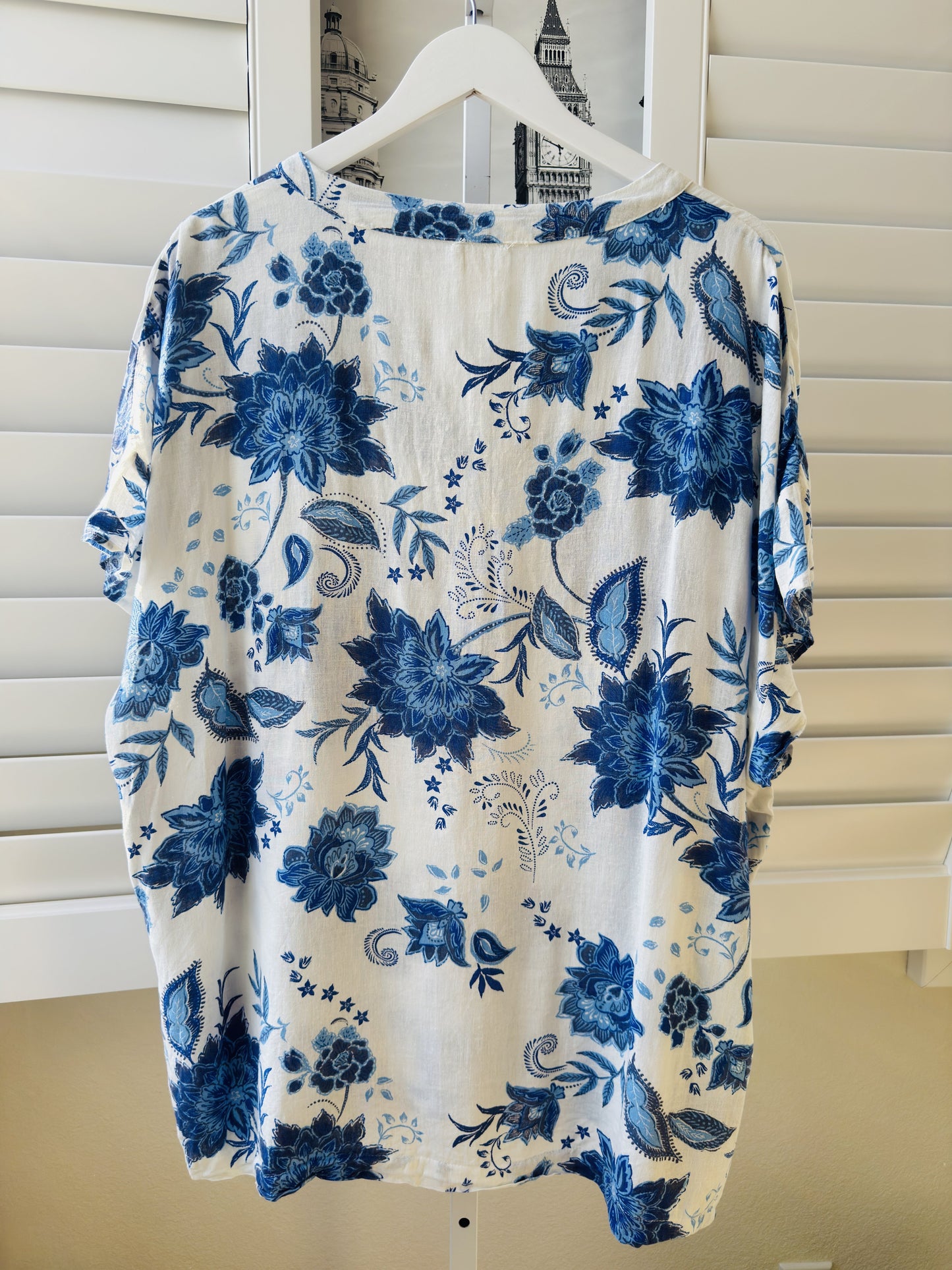 Joie Blue Floral Paisley Linen Blouse Size 2X