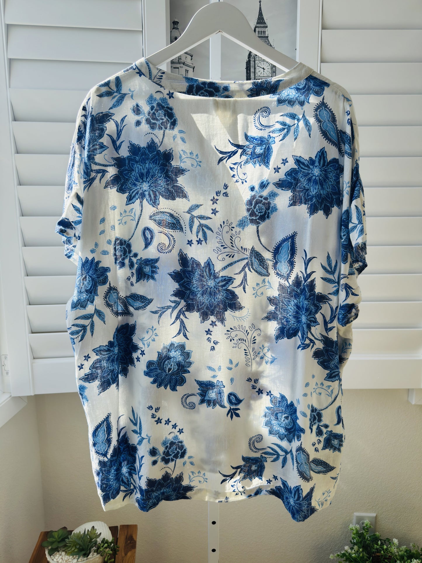 Joie Blue Floral Paisley Linen Blouse Size 2X