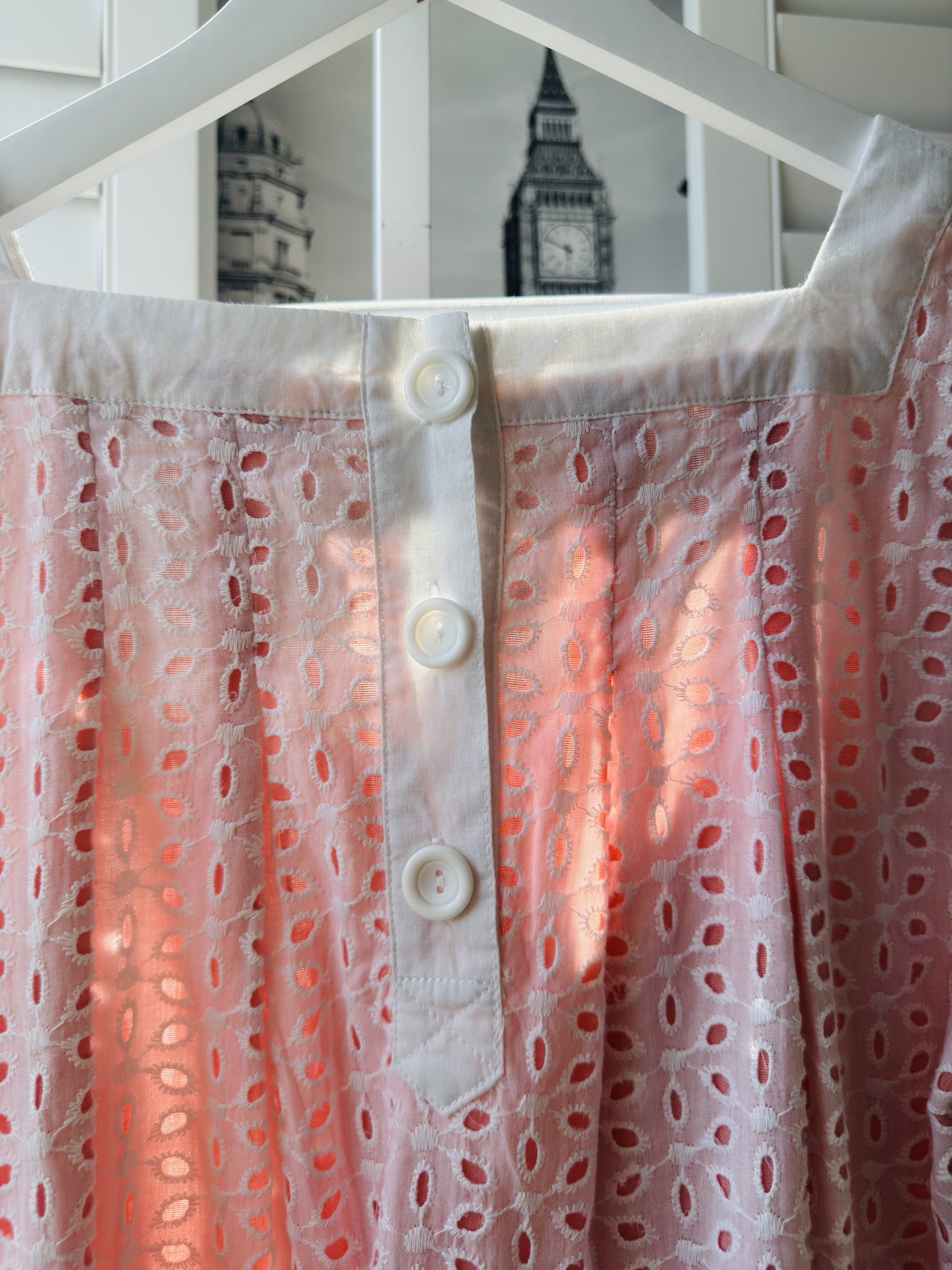 Solitaire Pink & White Eyelet Lace Square Neck Top, Size L