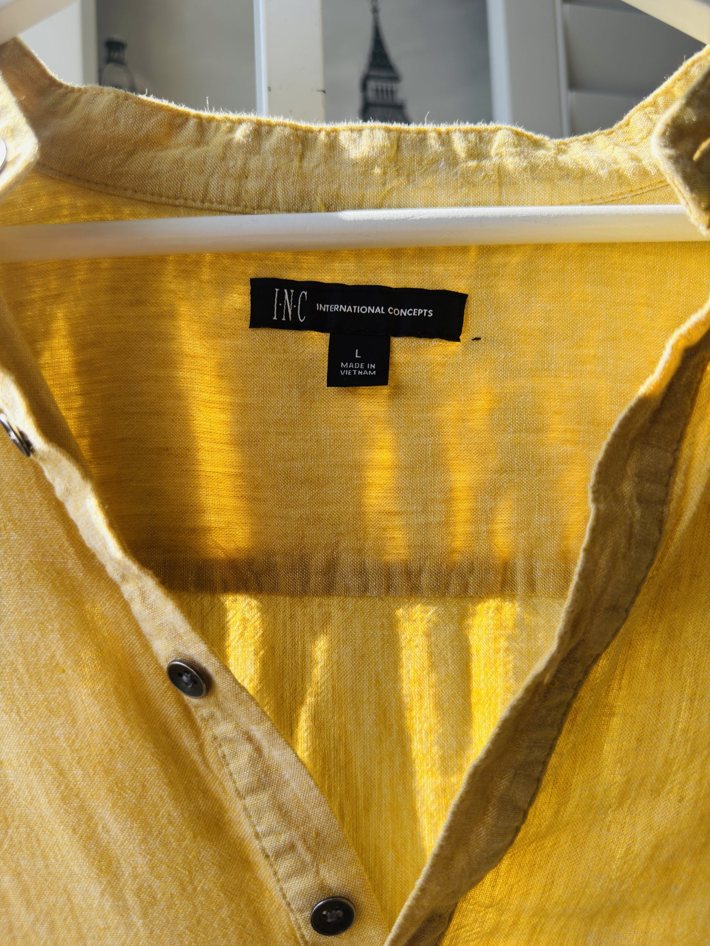 INC International Concepts Women’s Yellow Linen Blend Henley Shirt Size L