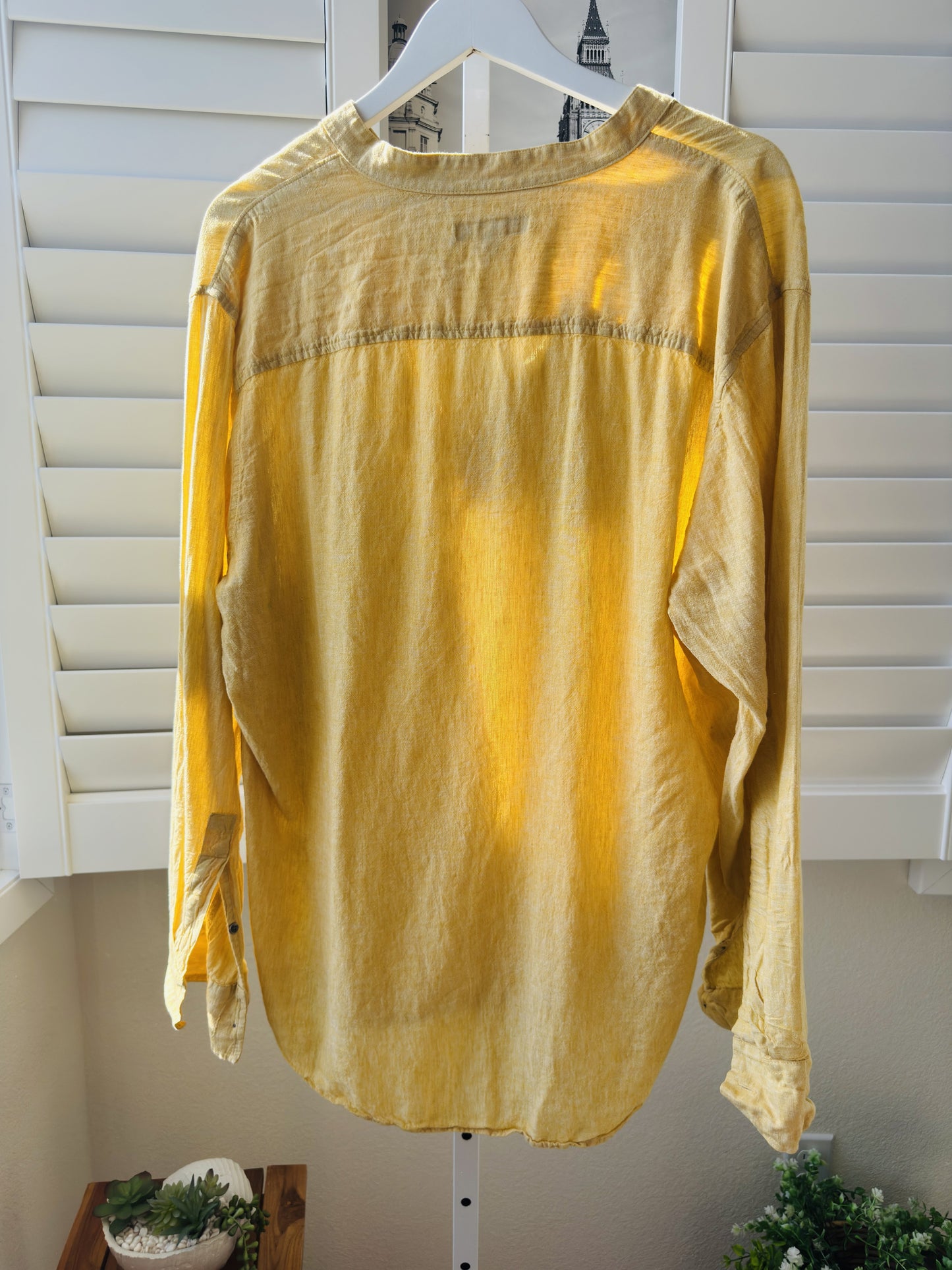 INC International Concepts Women’s Yellow Linen Blend Henley Shirt Size L