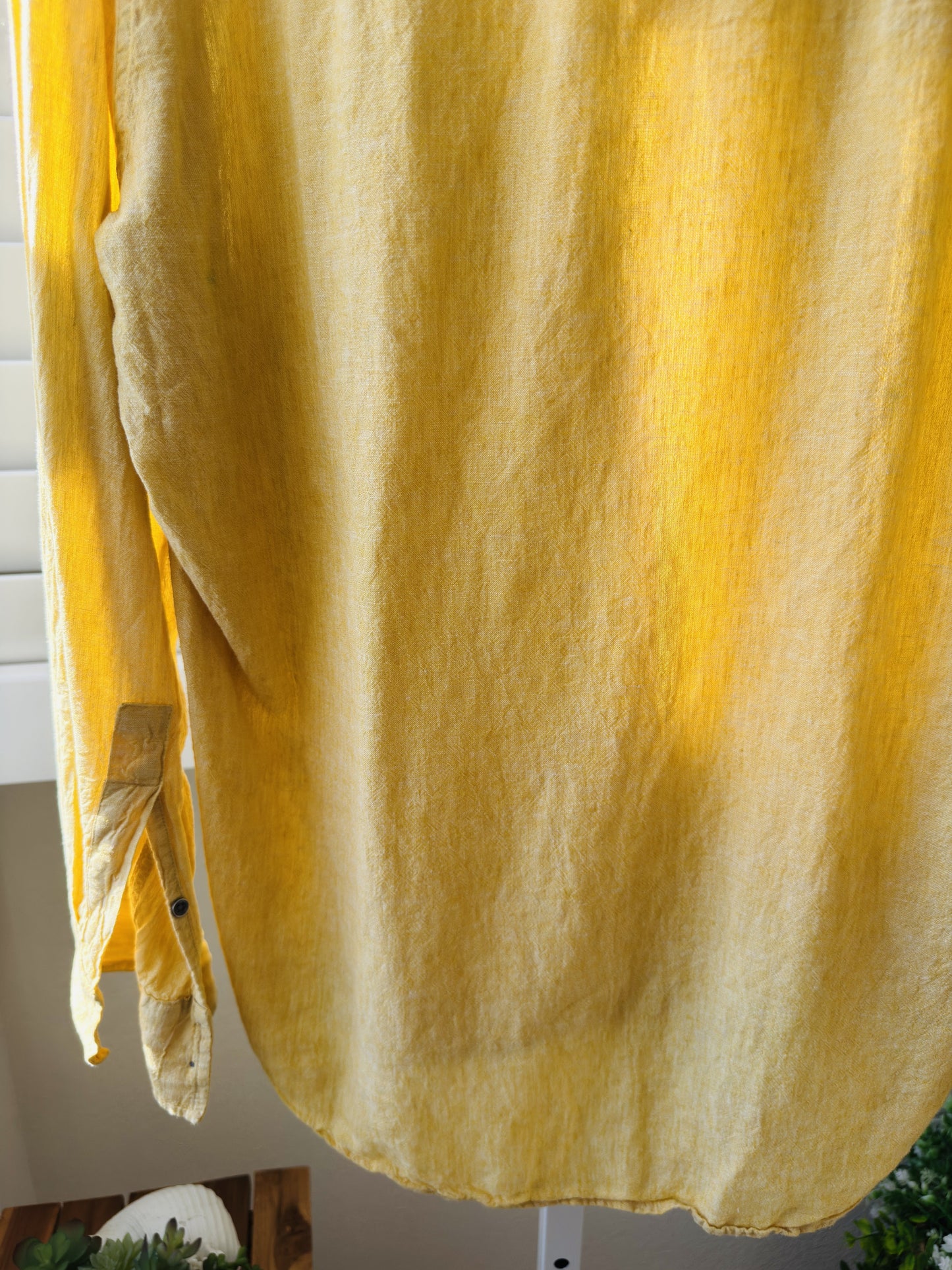 INC International Concepts Women’s Yellow Linen Blend Henley Shirt Size L