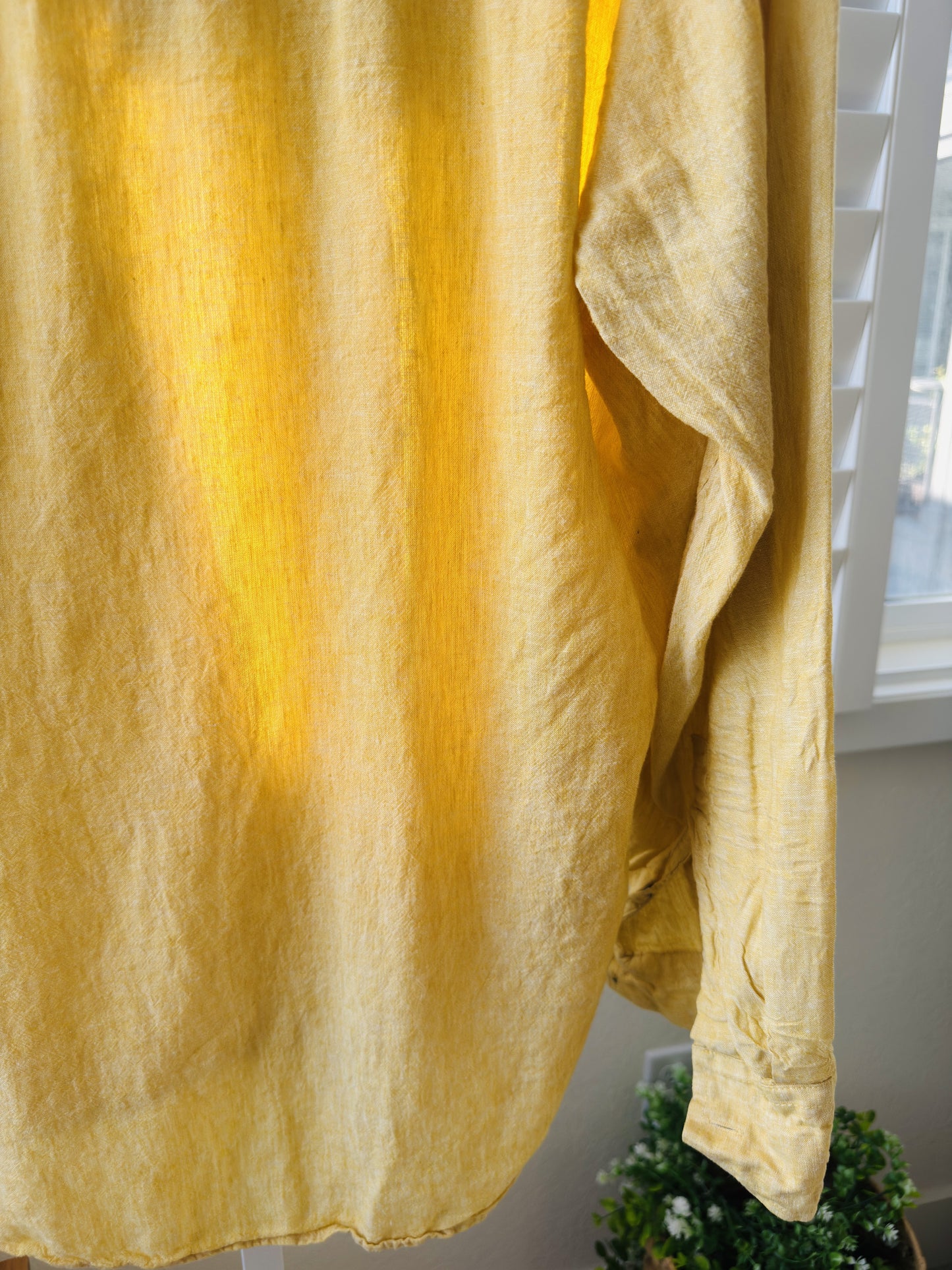 INC International Concepts Women’s Yellow Linen Blend Henley Shirt Size L
