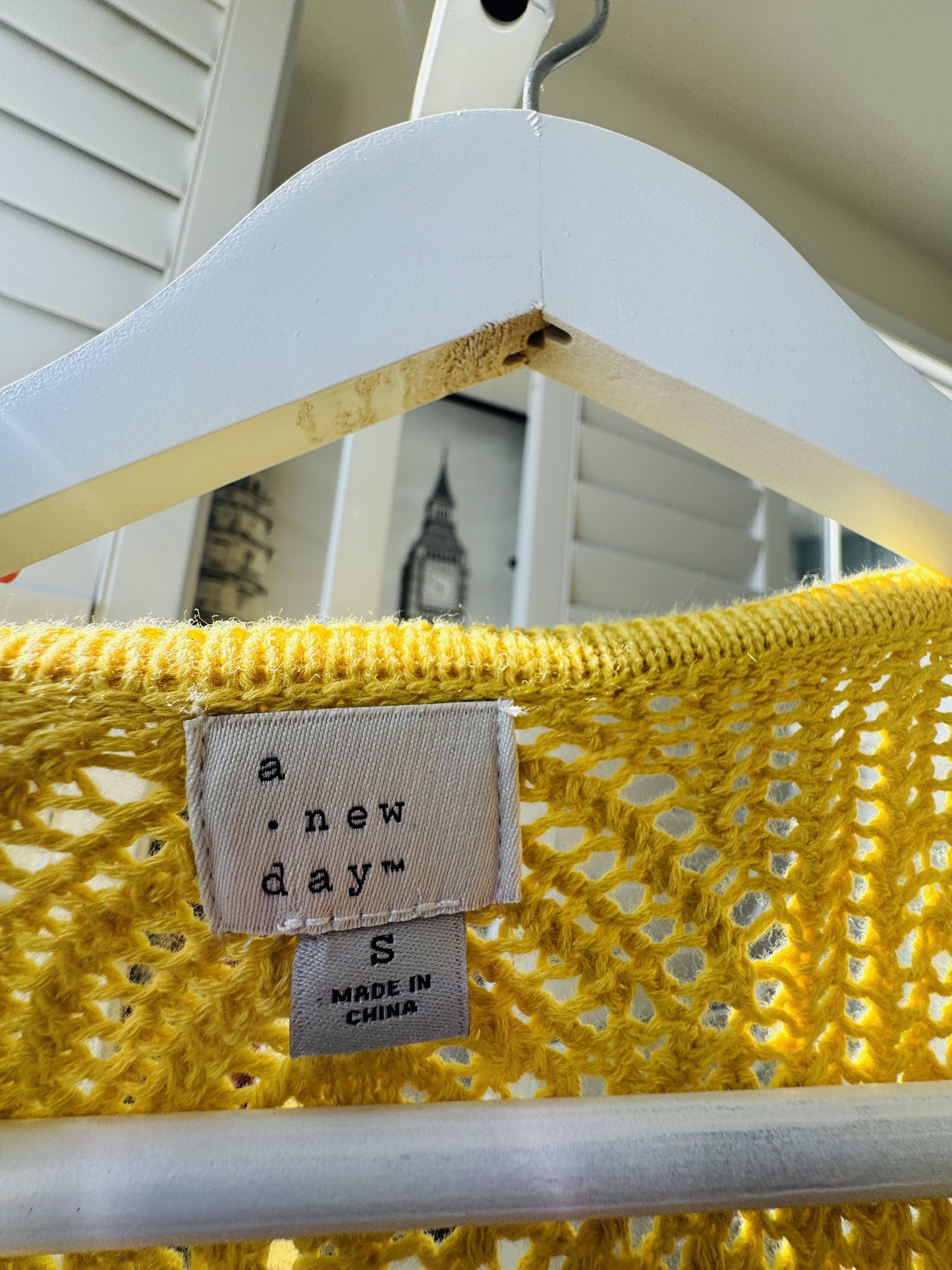 A New Day Yellow Pointelle Knit Button-Up Vest Size S