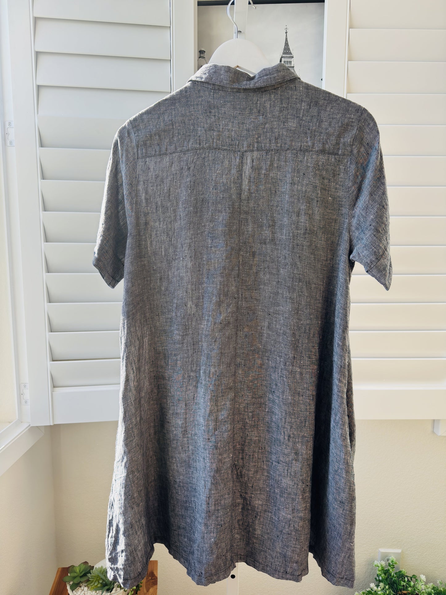 Tahari 100% Linen Short Sleeve Button-Down Shirt Dress - Size L