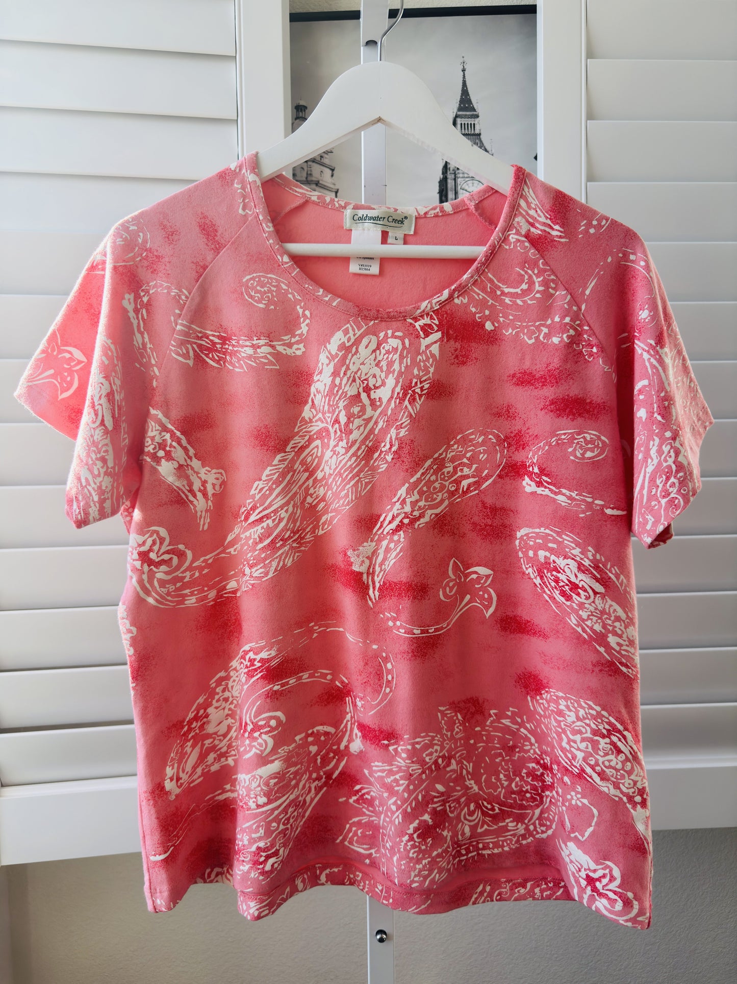 Coldwater Creek Pink Paisley Knit Tee Shirt Size L