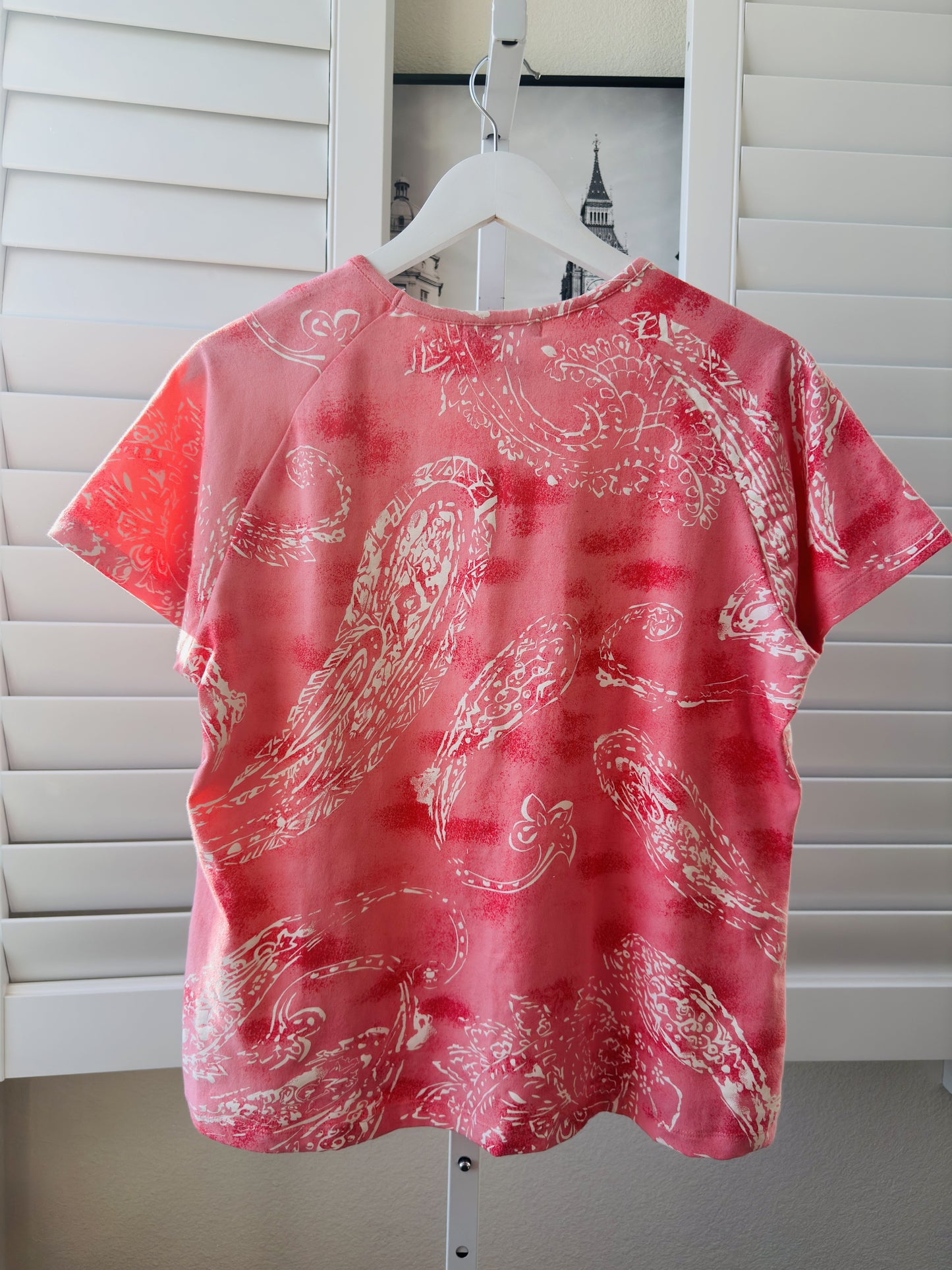 Coldwater Creek Pink Paisley Knit Tee Shirt Size L
