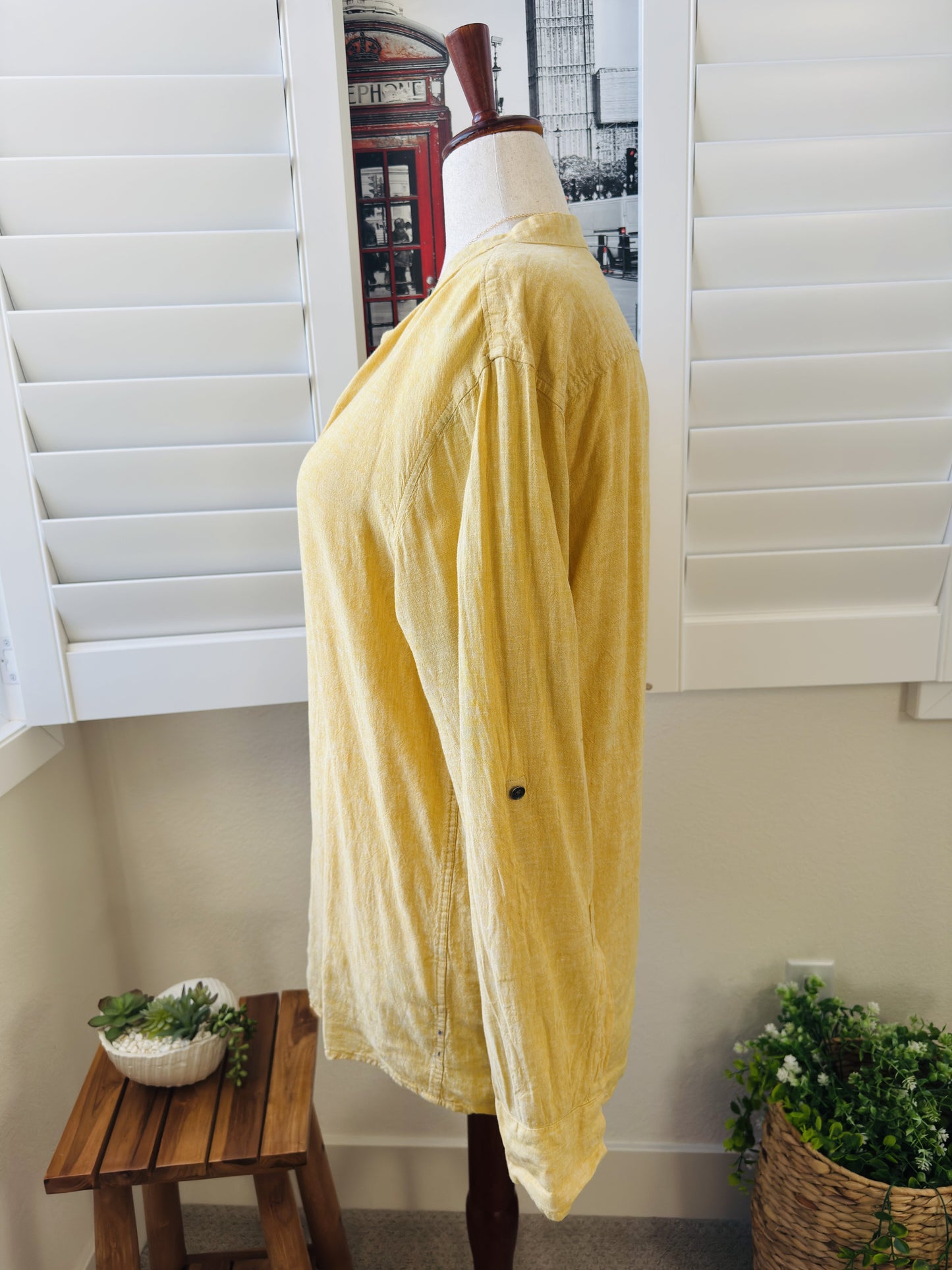 INC International Concepts Women’s Yellow Linen Blend Henley Shirt Size L