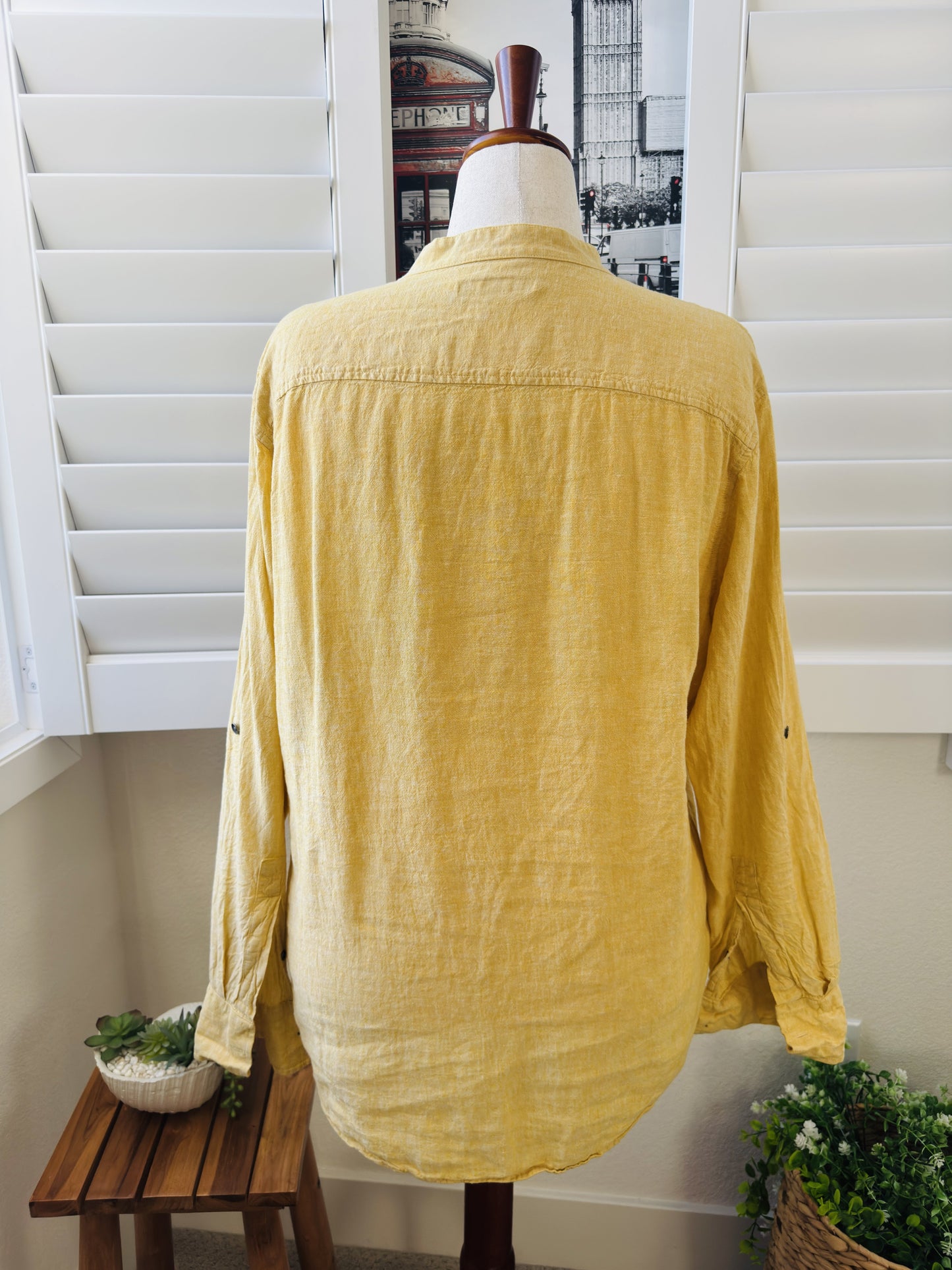 INC International Concepts Women’s Yellow Linen Blend Henley Shirt Size L
