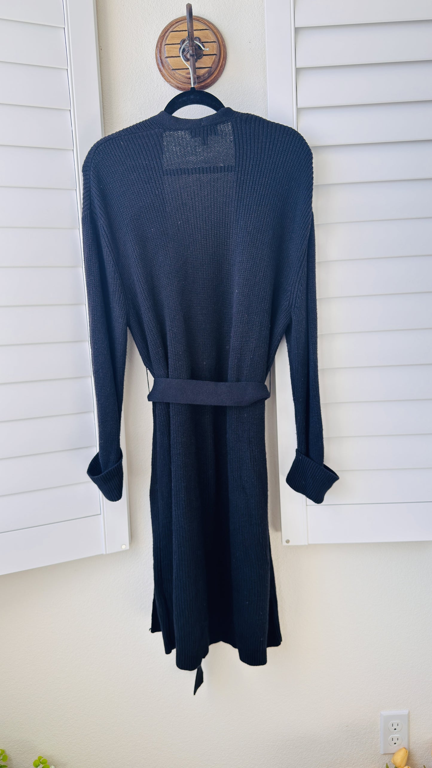 Express Black Ribbed Belted Long Cardigan - Size M