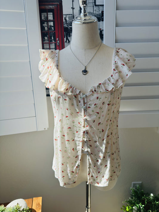 H&M Floral Ruffle Button-Front Top Size M