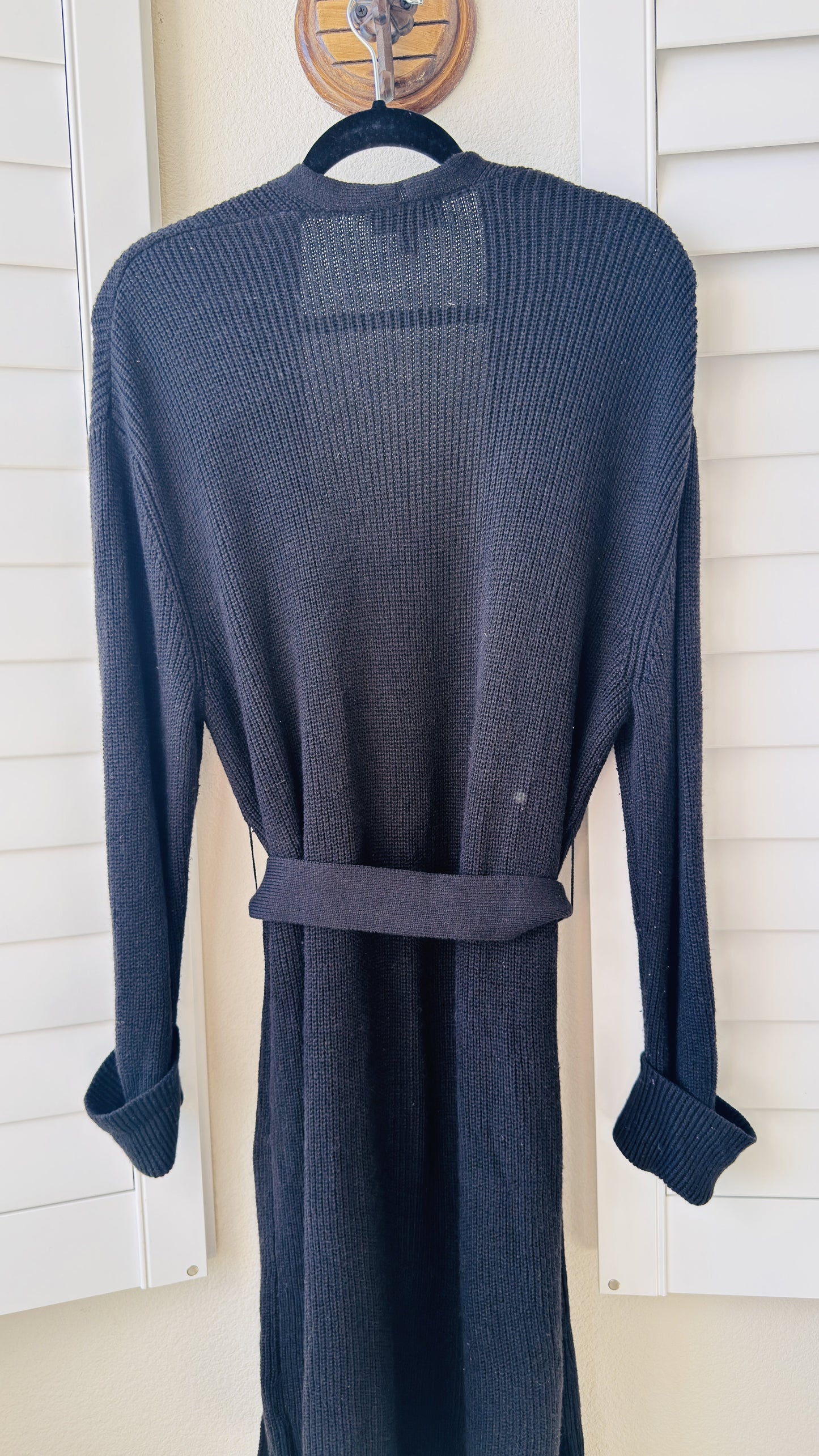 Express Black Ribbed Belted Long Cardigan - Size M