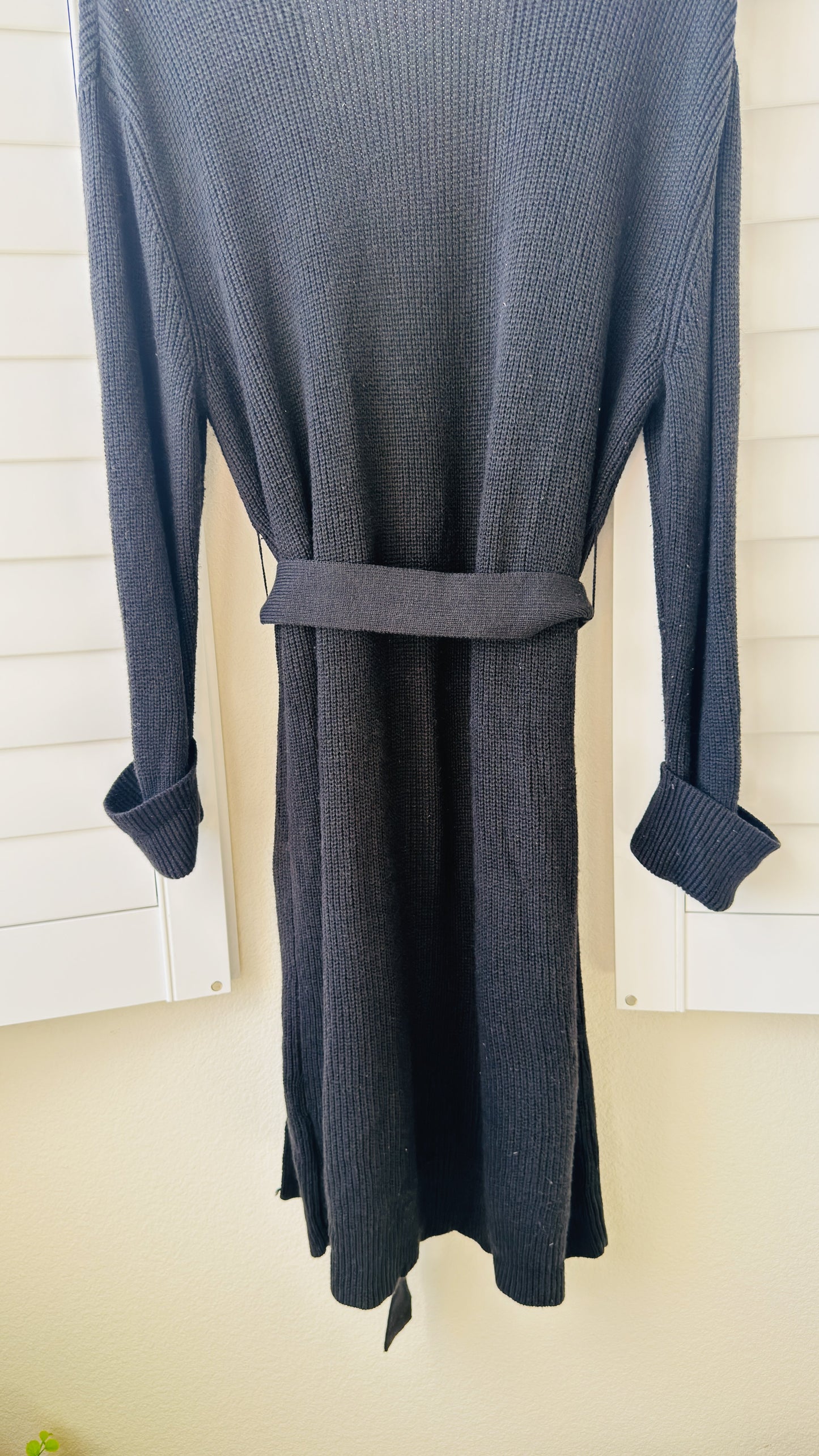 Express Black Ribbed Belted Long Cardigan - Size M