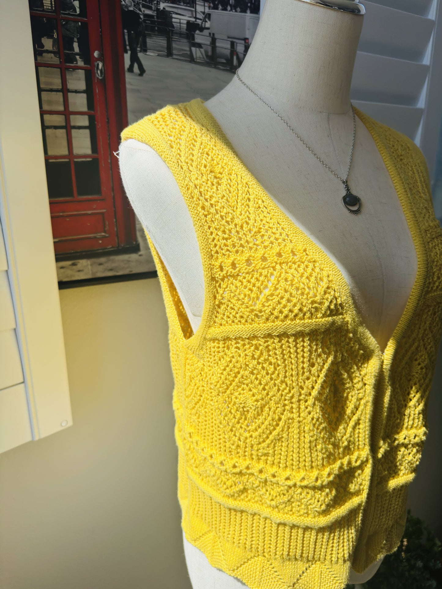 A New Day Yellow Pointelle Knit Button-Up Vest Size S
