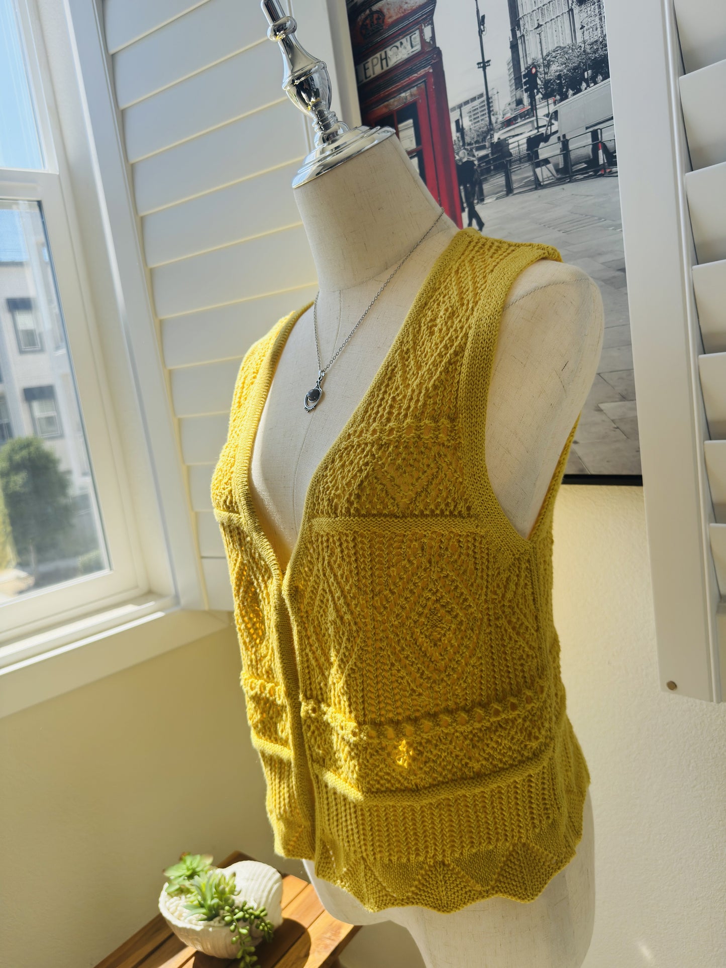 A New Day Yellow Pointelle Knit Button-Up Vest Size S