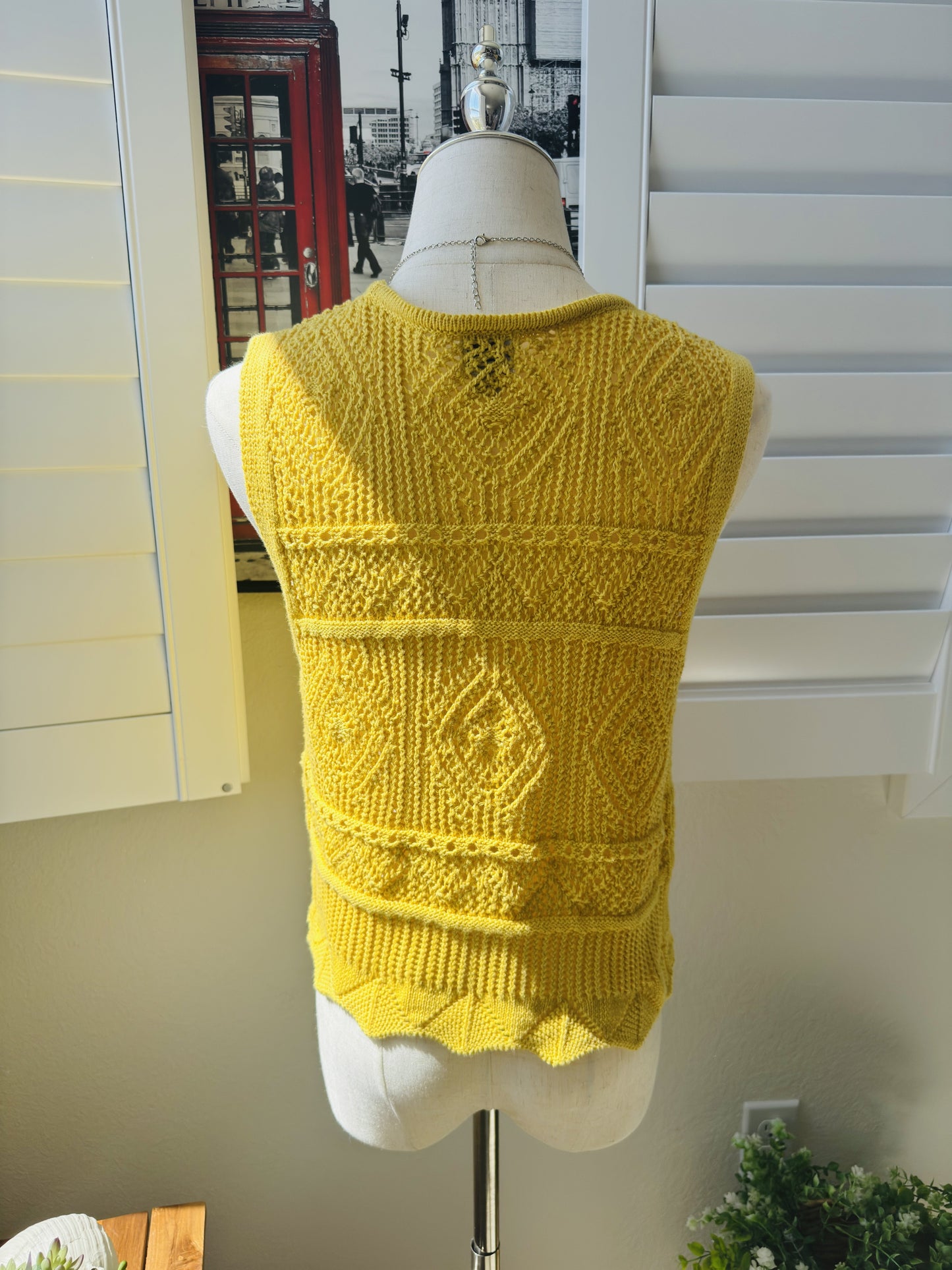 A New Day Yellow Pointelle Knit Button-Up Vest Size S