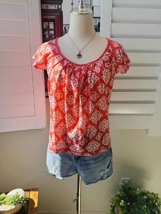Gap Medallion Print Pleated Short Sleeve Top - Size S