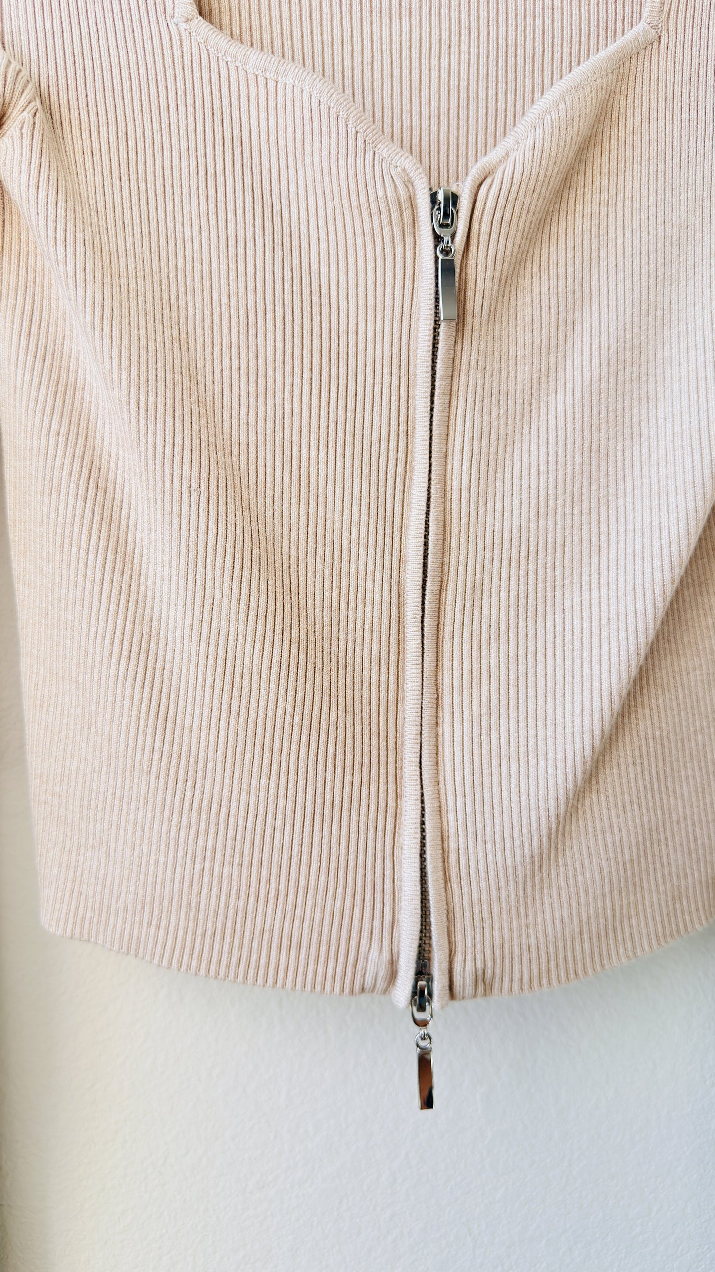 Pink Rose Ribbed Full-Zip Long Sleeve Top - Size M