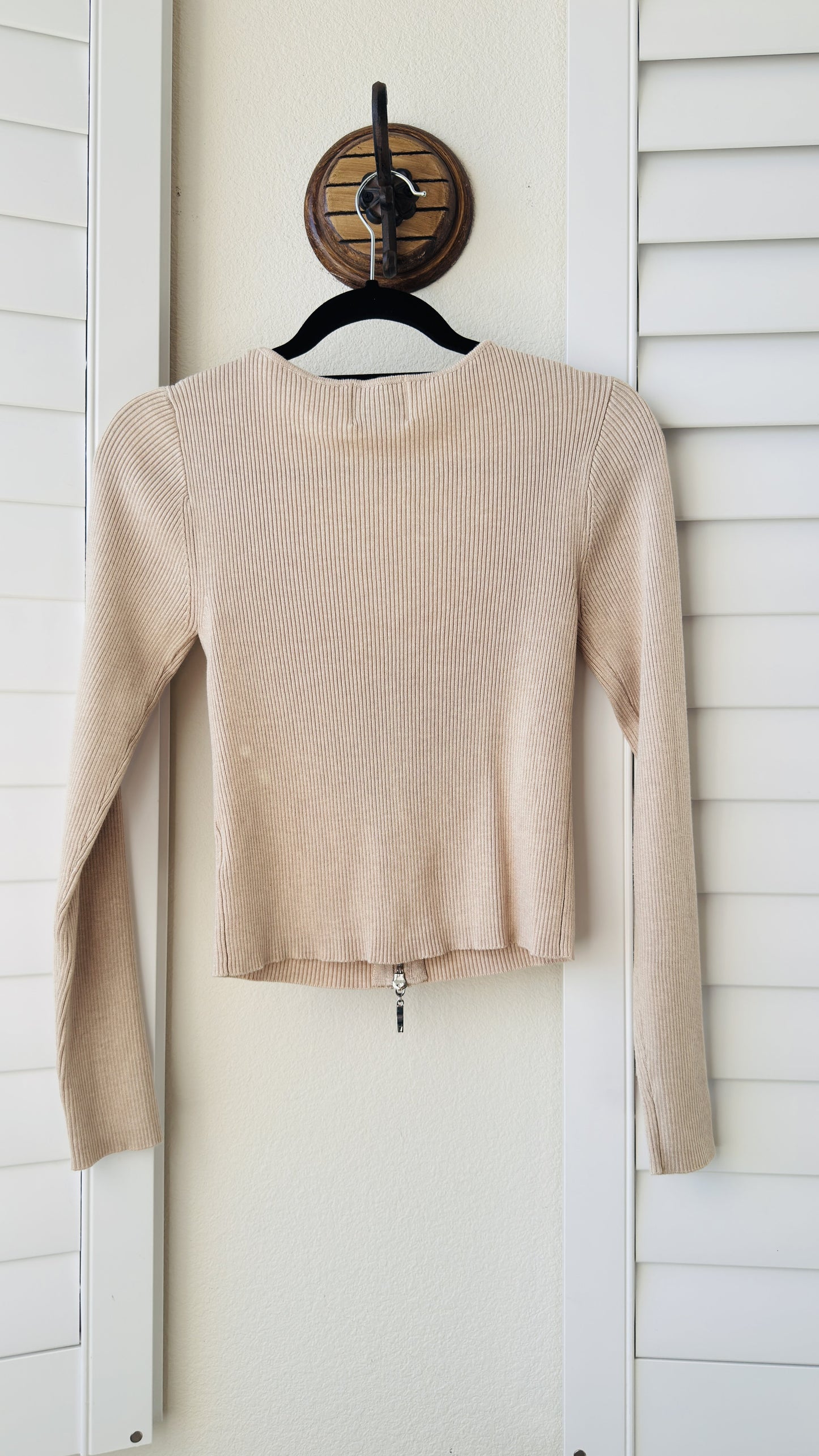 Pink Rose Ribbed Full-Zip Long Sleeve Top - Size M