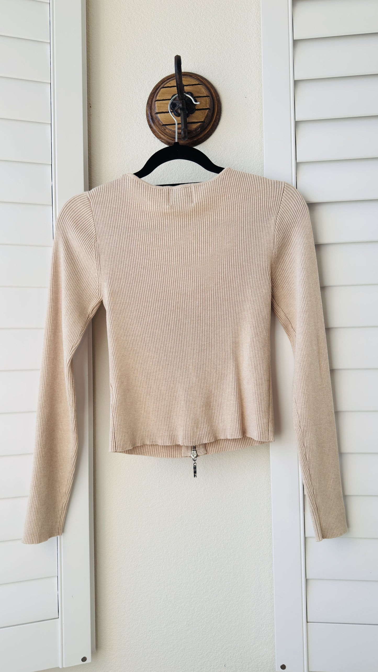 Pink Rose Ribbed Full-Zip Long Sleeve Top - Size M