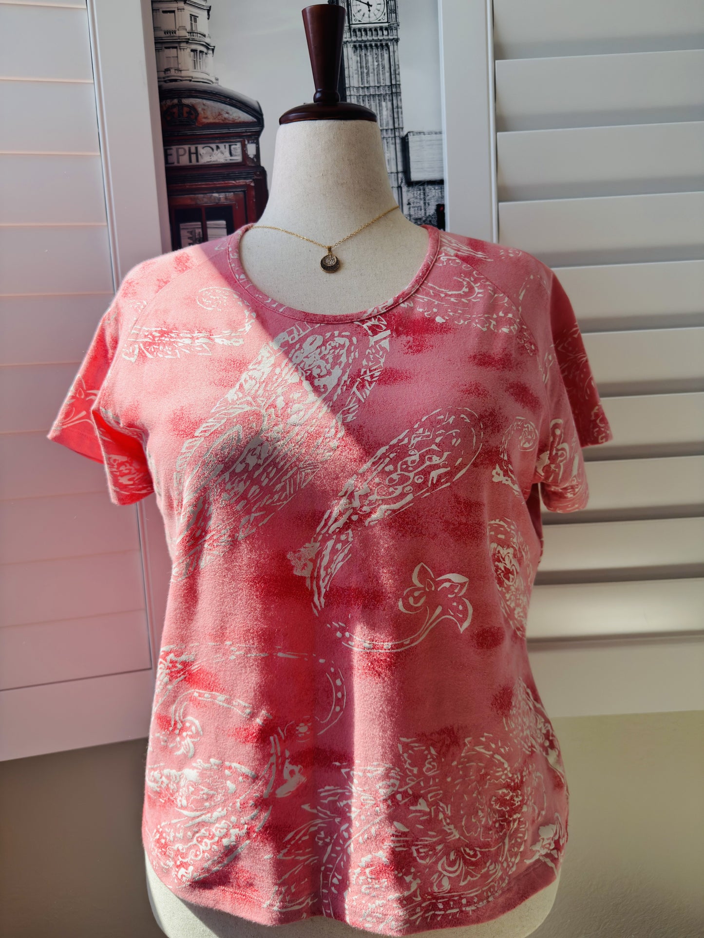 Coldwater Creek Pink Paisley Knit Tee Shirt Size L