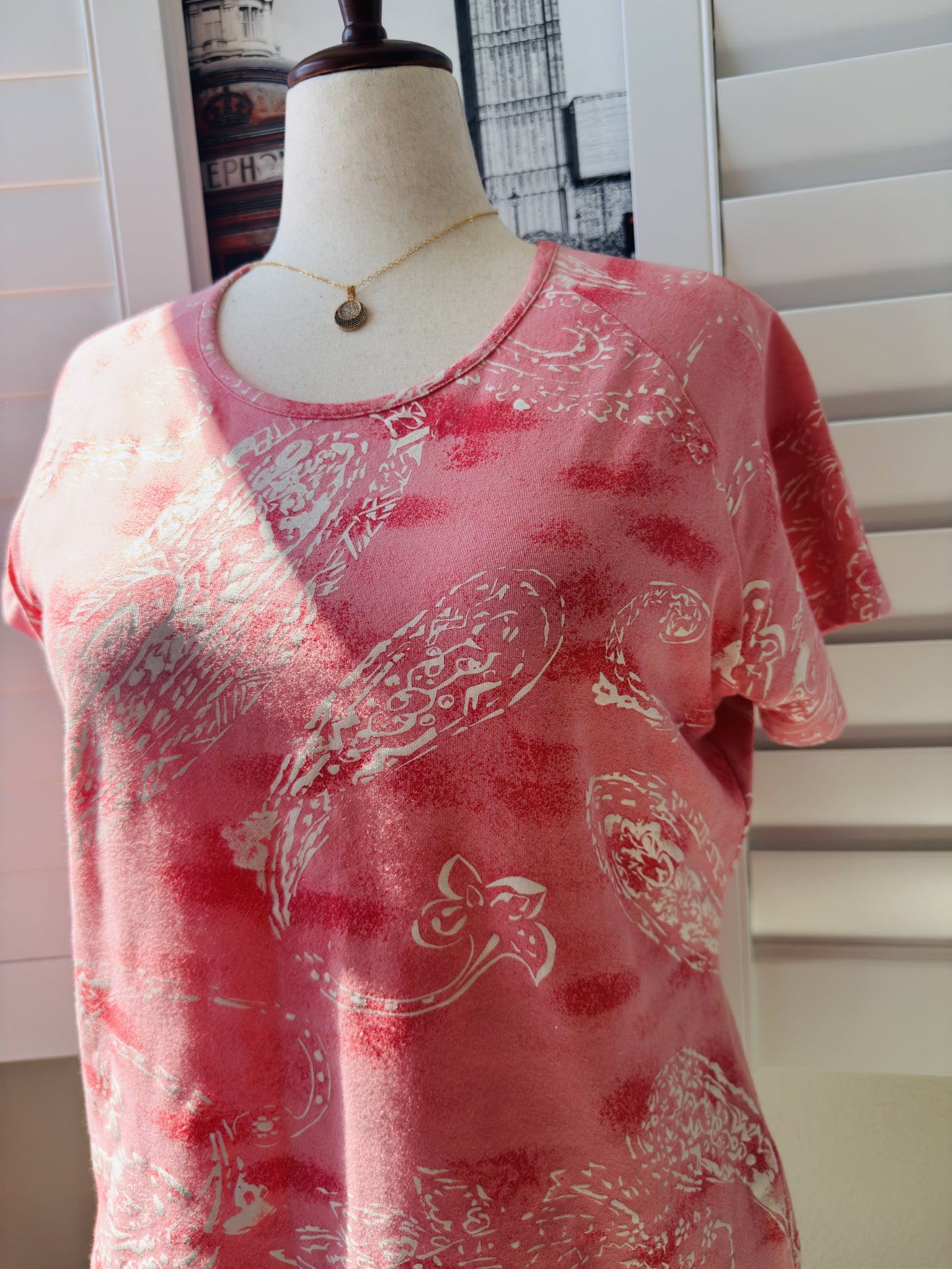 Coldwater Creek Pink Paisley Knit Tee Shirt Size L