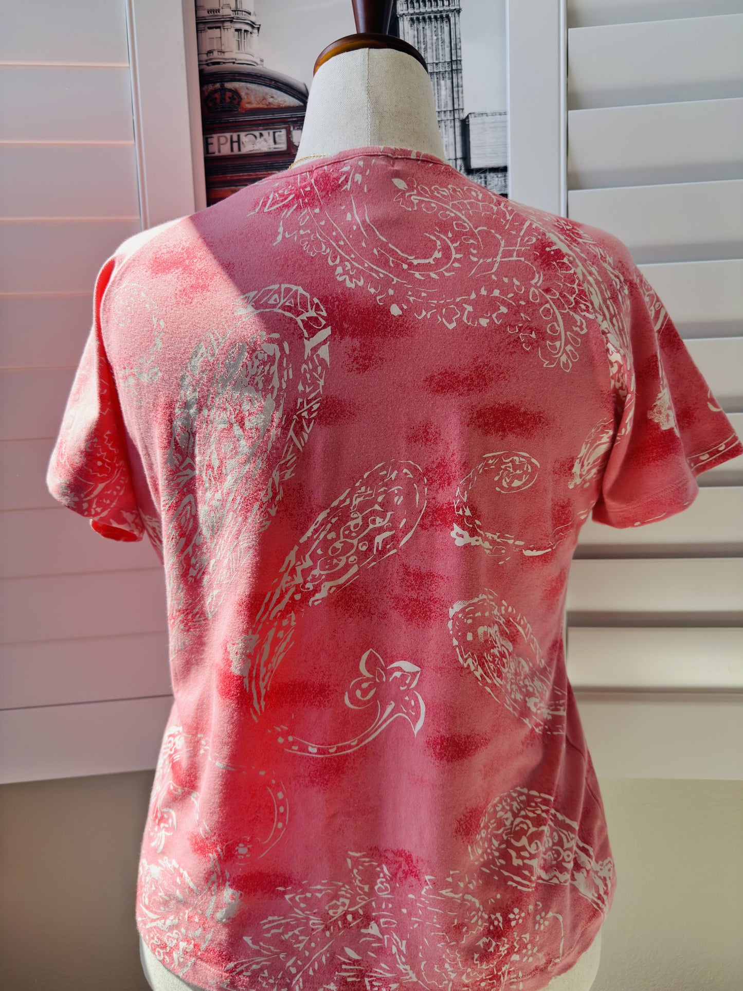 Coldwater Creek Pink Paisley Knit Tee Shirt Size L