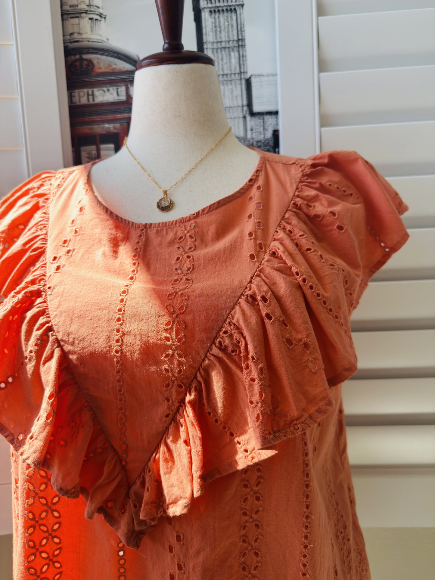 a.n.a a new approach Orange Eyelet Ruffle Flutter Sleeve Top Size XL