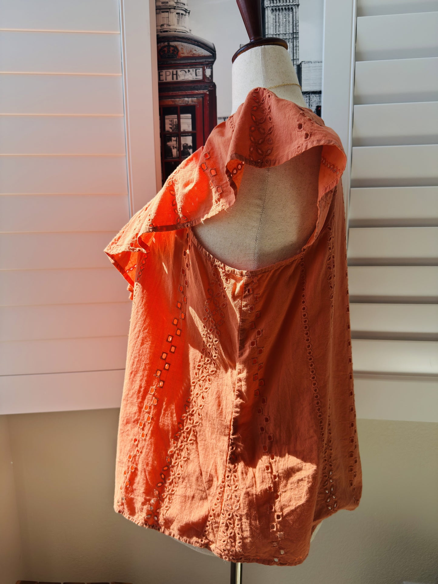 a.n.a a new approach Orange Eyelet Ruffle Flutter Sleeve Top Size XL