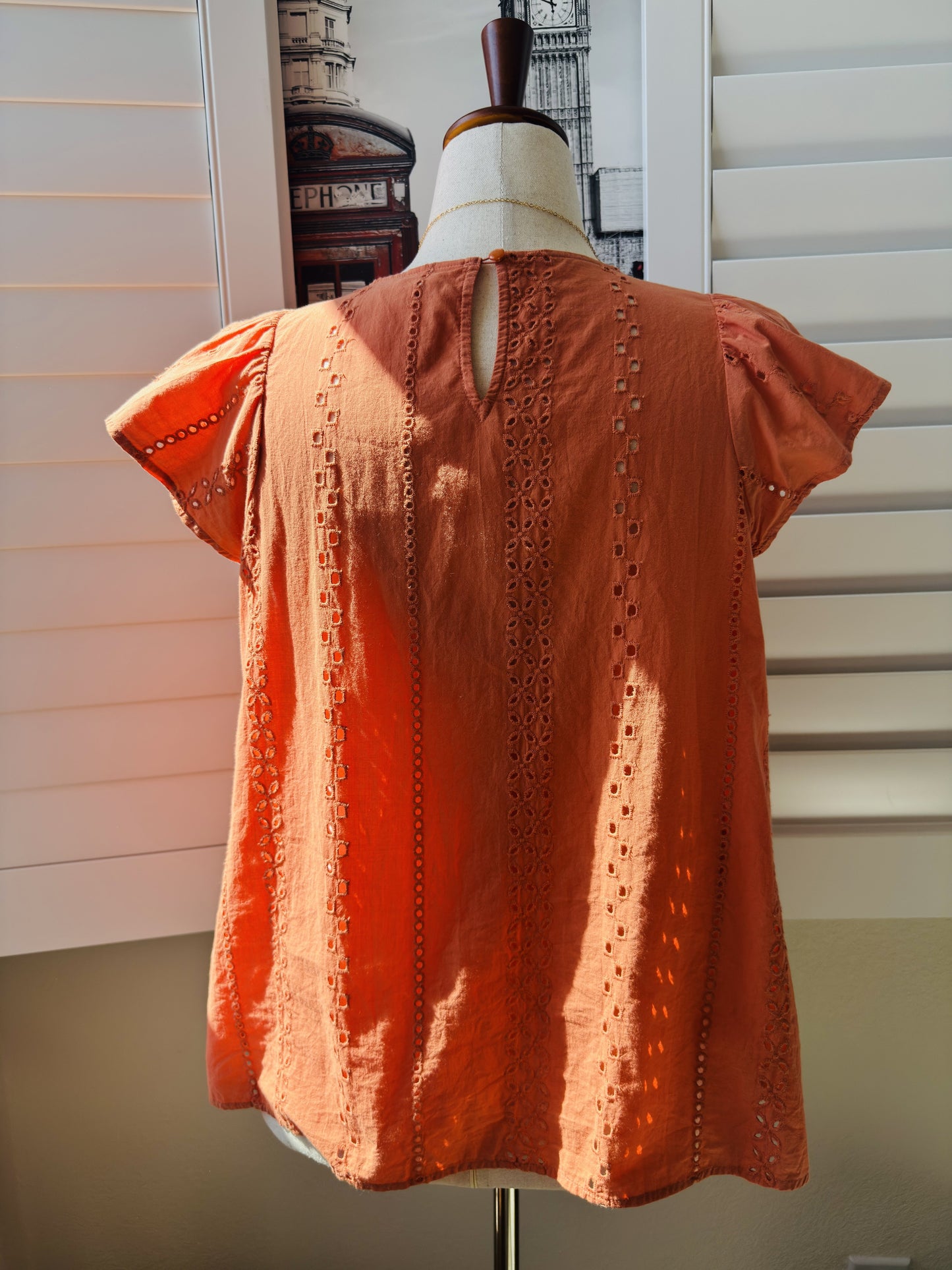 a.n.a a new approach Orange Eyelet Ruffle Flutter Sleeve Top Size XL