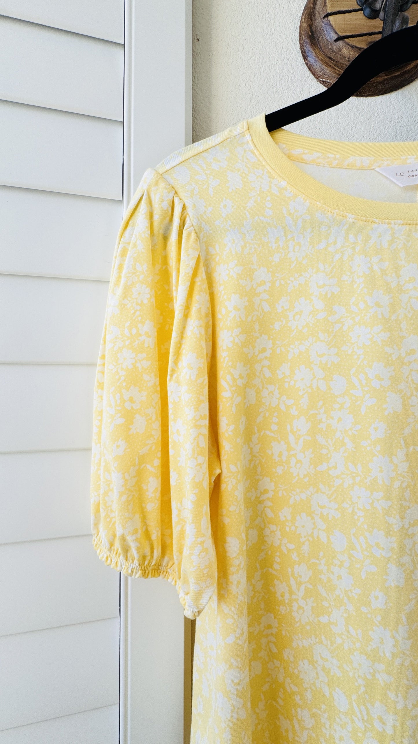 LC Lauren Conrad Yellow Floral Puff Sleeve Top - Size L
