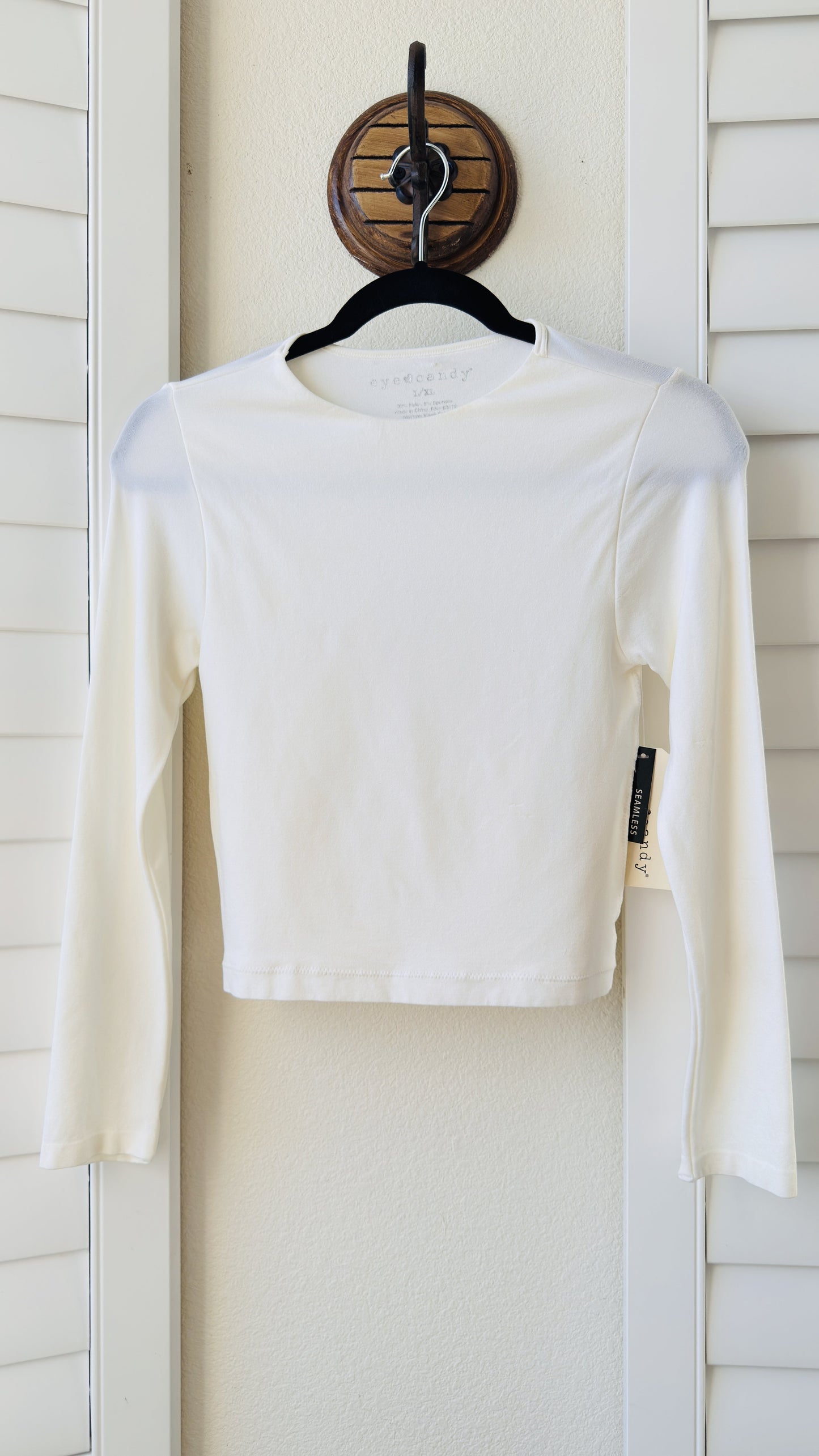 Eye Candy Seamless Long Sleeve Crop Top in Off-White - Size L/XL