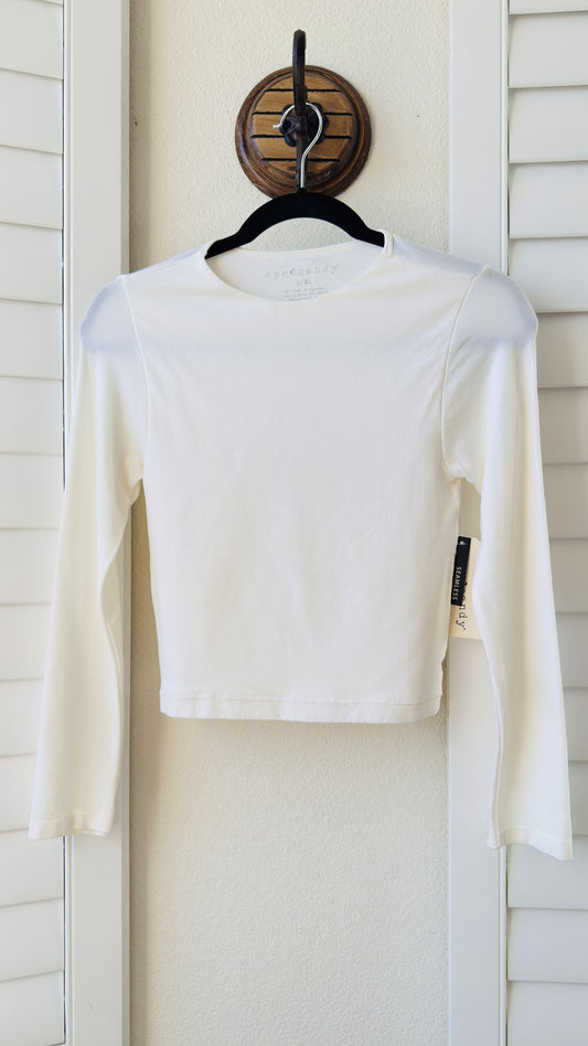 Eye Candy Seamless Long Sleeve Crop Top in Off-White - Size L/XL