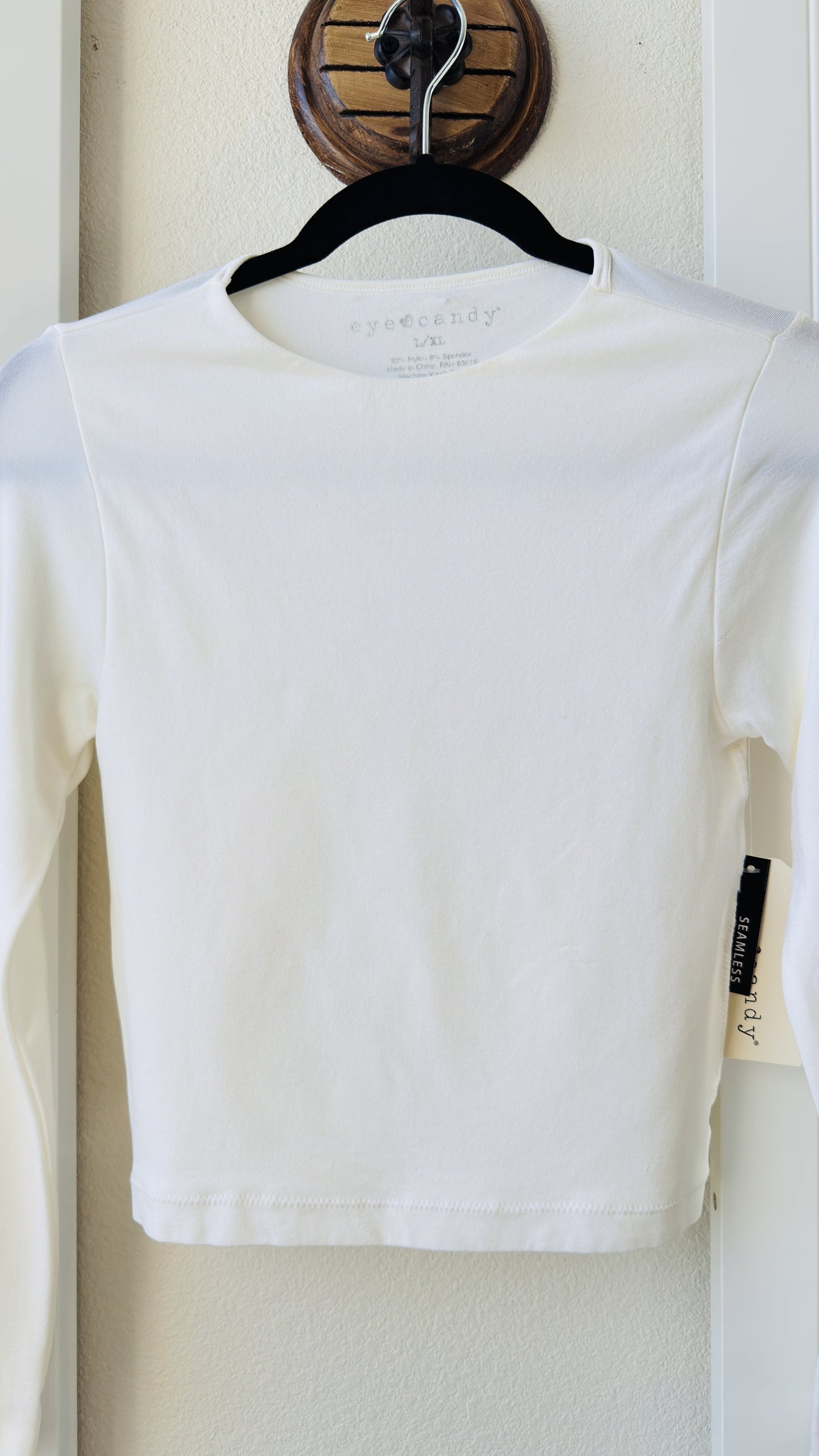 Eye Candy Seamless Long Sleeve Crop Top in Off-White - Size L/XL