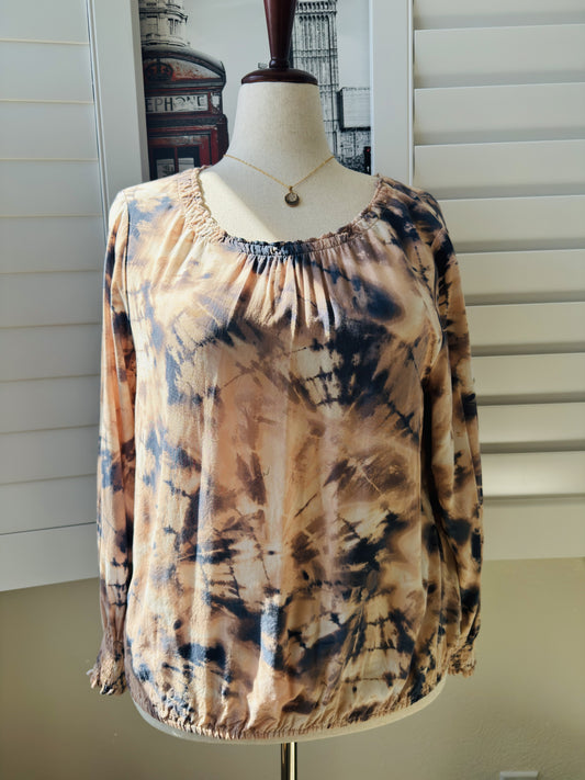Cooper & Ella Tie-Dye Smocked Long Sleeve Blouse Size M