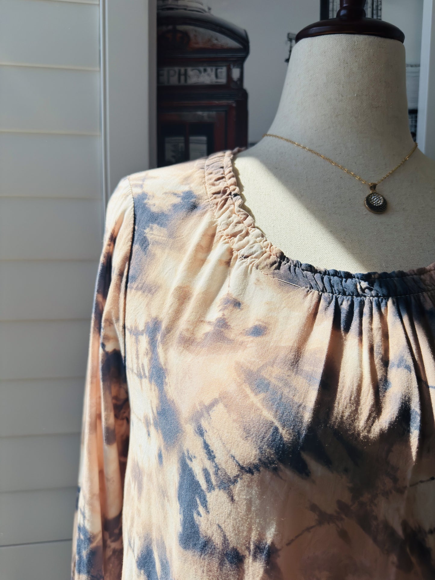 Cooper & Ella Tie-Dye Smocked Long Sleeve Blouse Size M