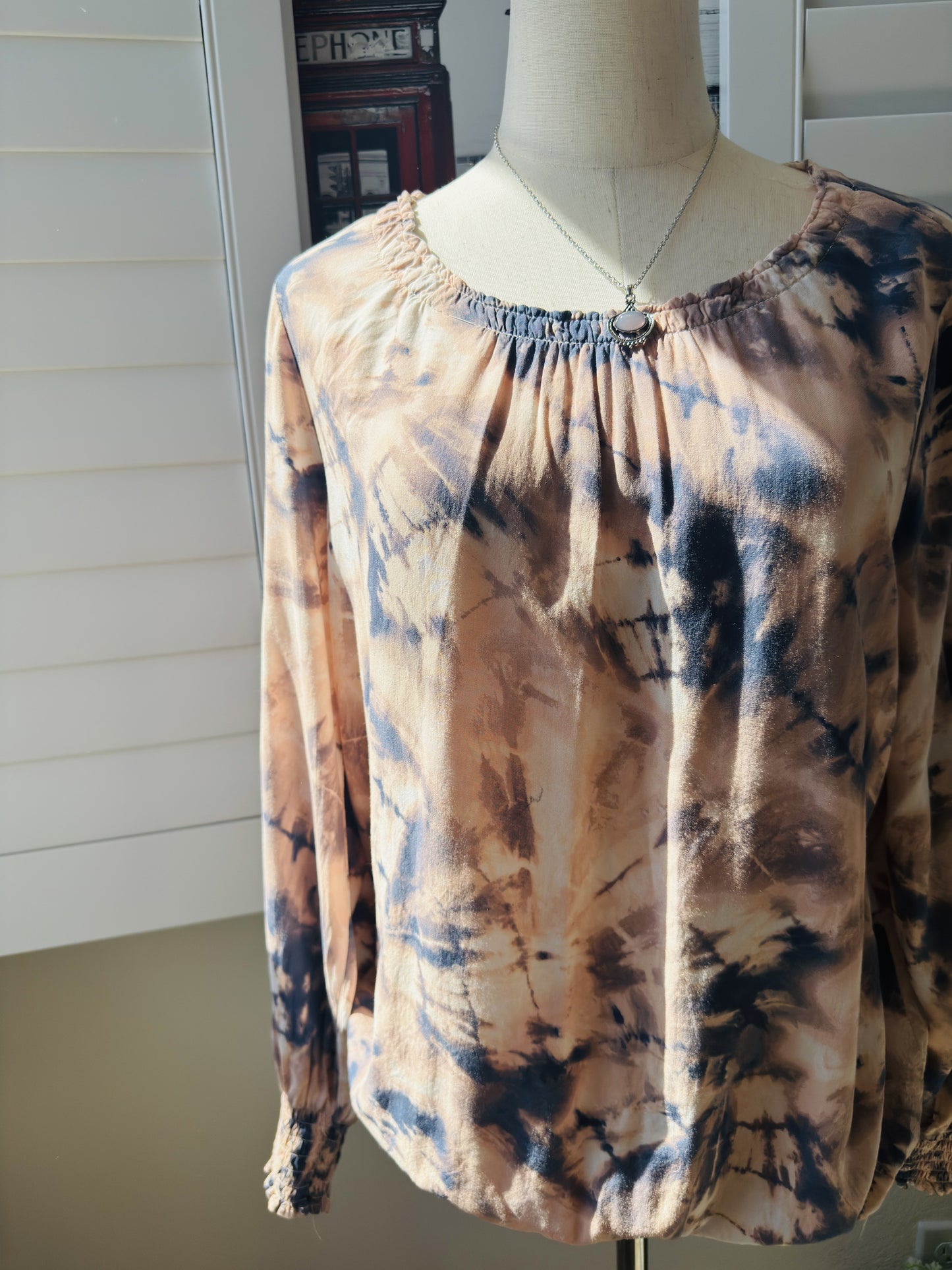 Cooper & Ella Tie-Dye Smocked Long Sleeve Blouse Size M