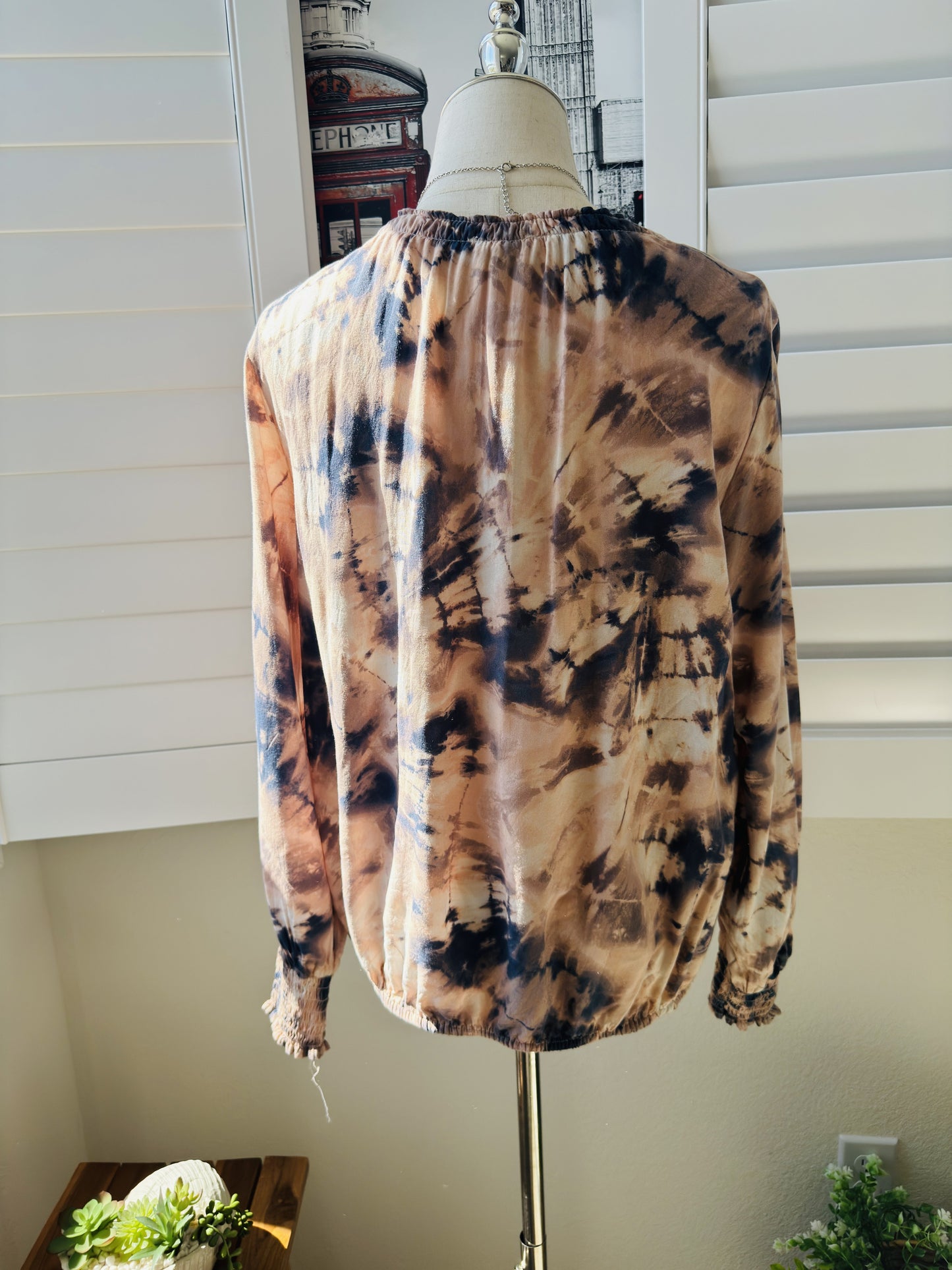 Cooper & Ella Tie-Dye Smocked Long Sleeve Blouse Size M
