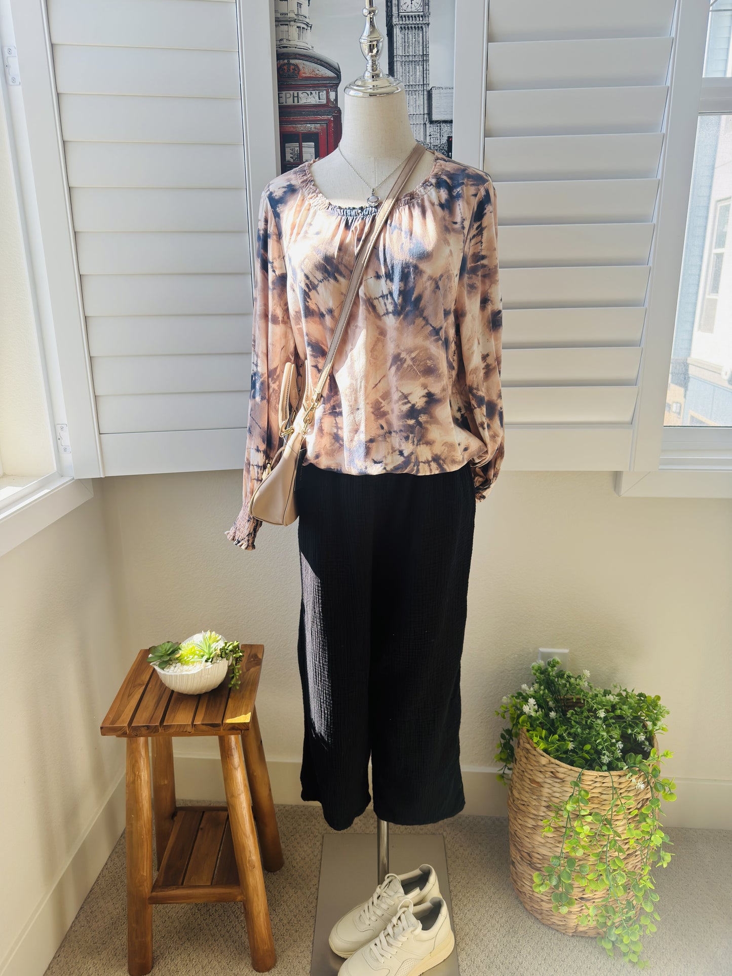 Cooper & Ella Tie-Dye Smocked Long Sleeve Blouse Size M