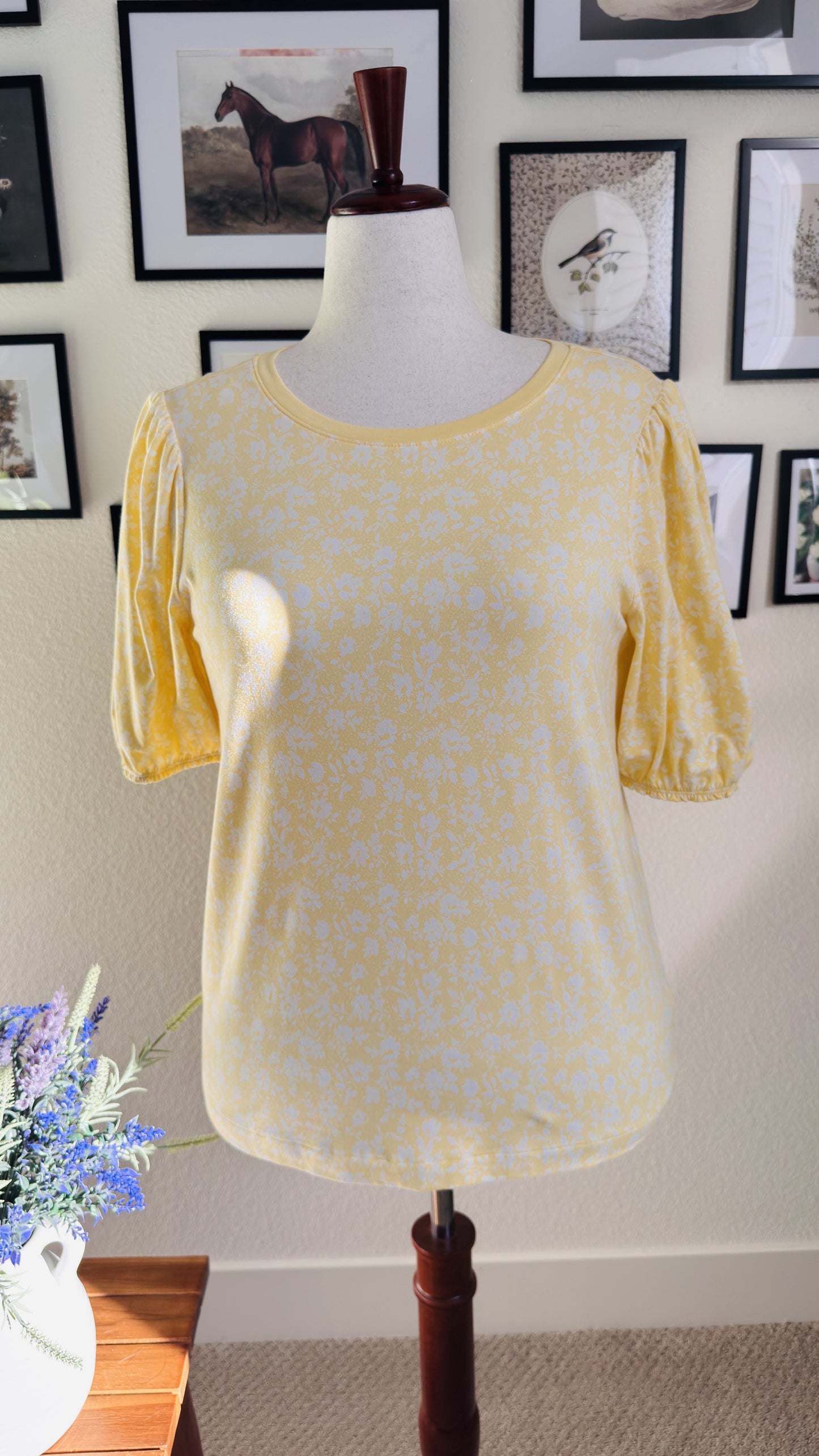 LC Lauren Conrad Yellow Floral Puff Sleeve Top - Size L