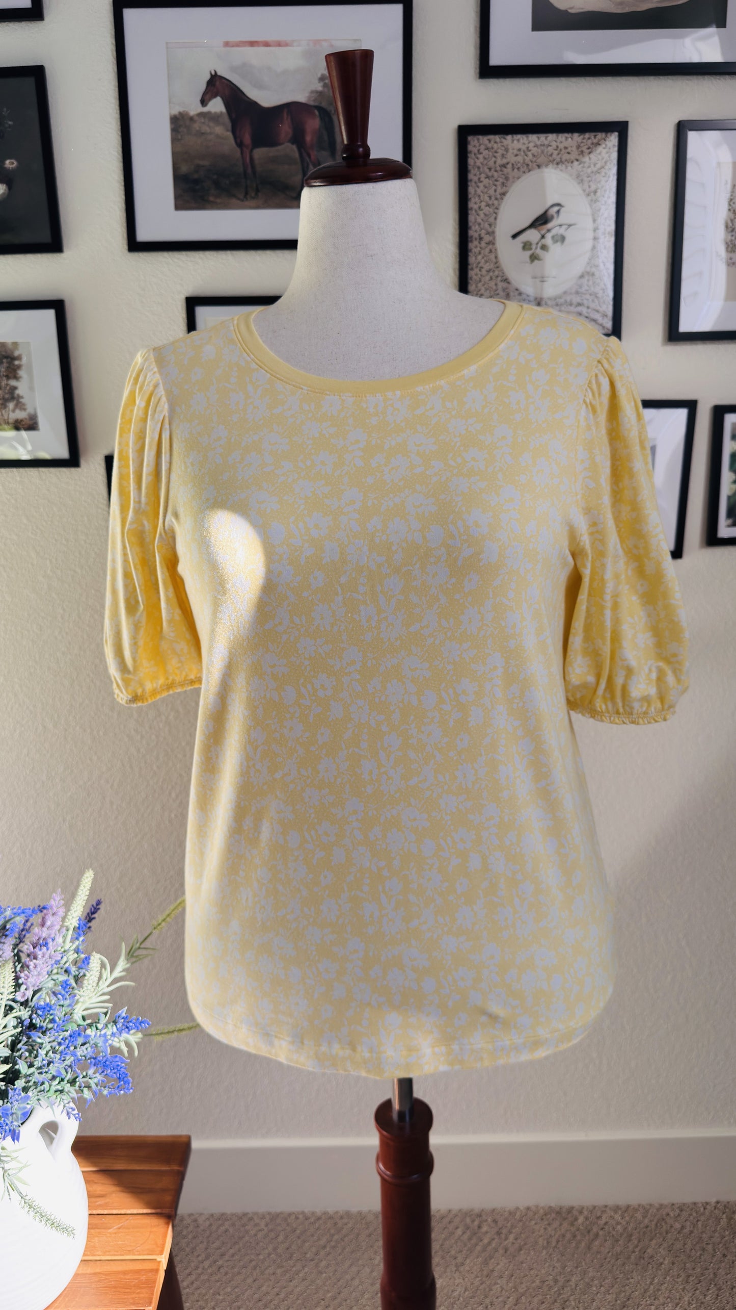 LC Lauren Conrad Yellow Floral Puff Sleeve Top - Size L