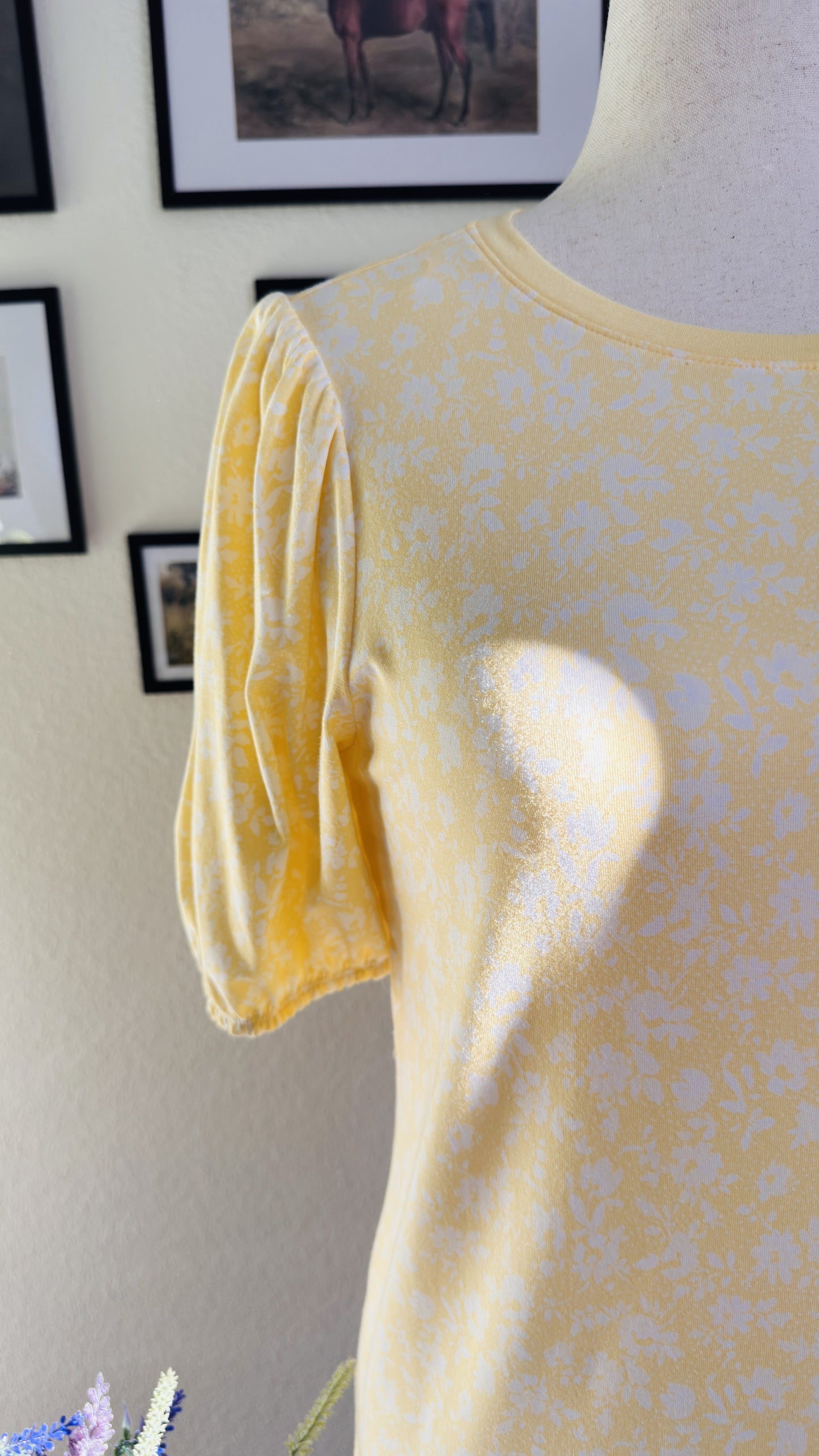 LC Lauren Conrad Yellow Floral Puff Sleeve Top - Size L